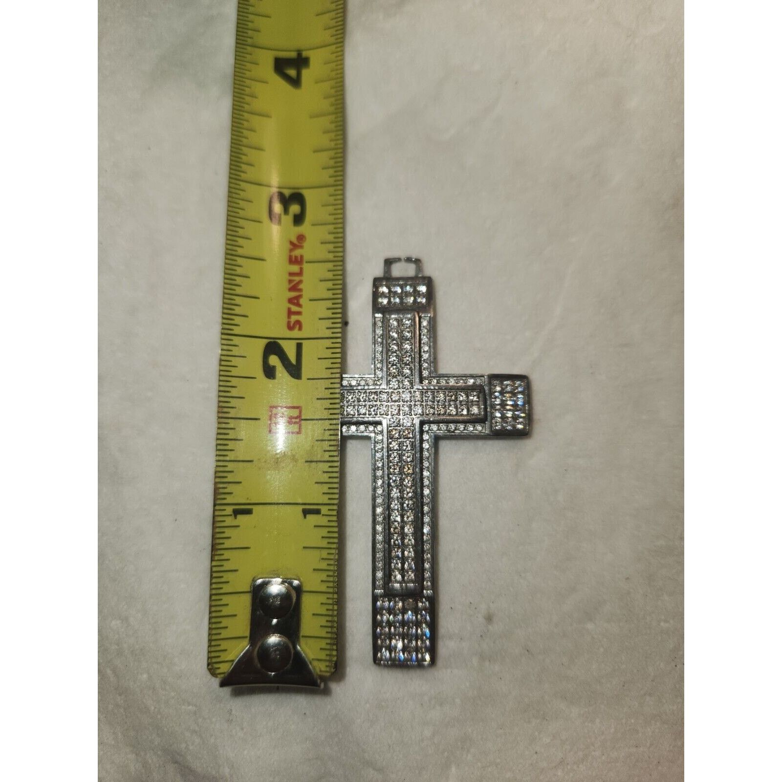 Other 2.5 Inch Silver Tone Cross Pendant With Clear Stones Size ONE SIZE - 7 Thumbnail