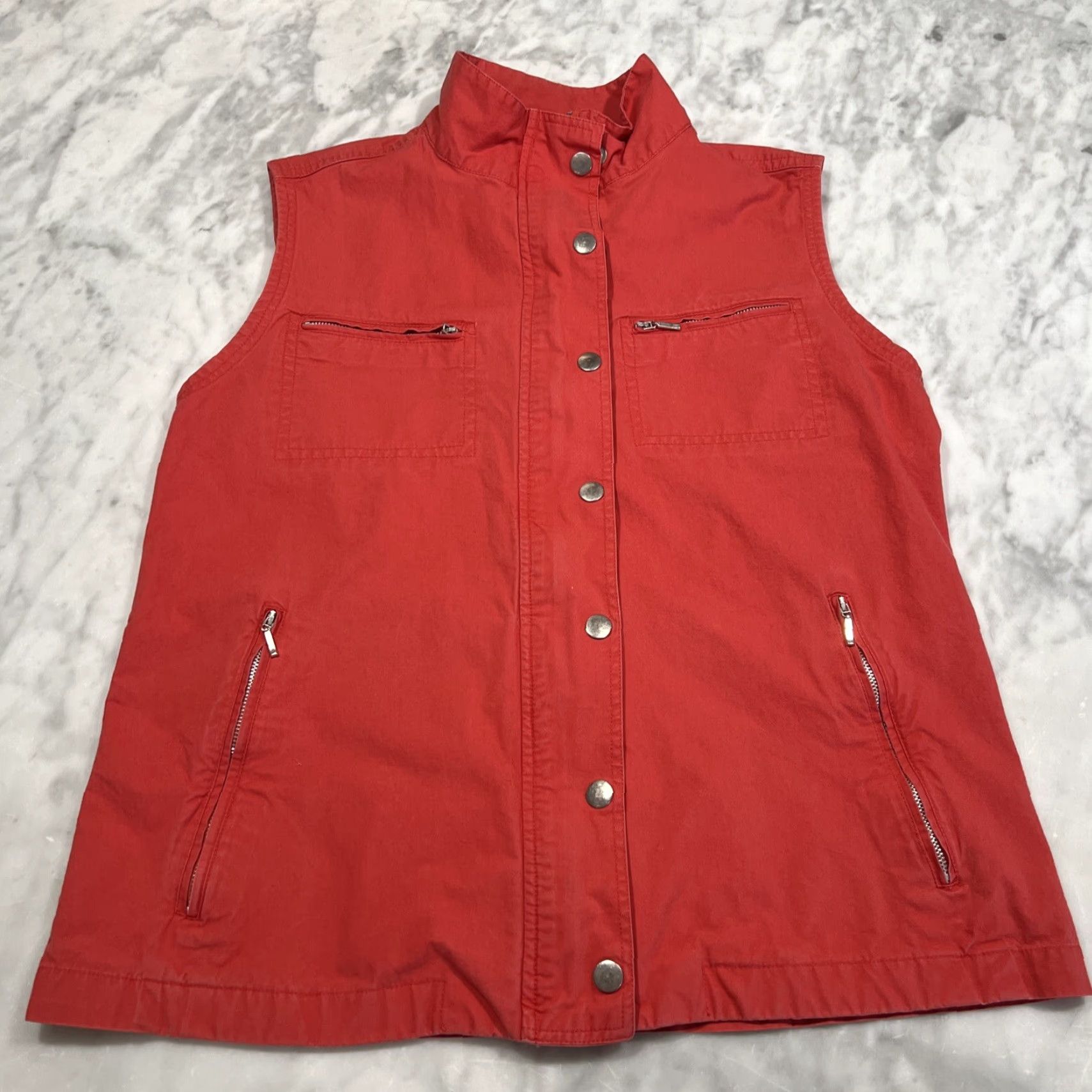 Vintage VINTAGE Scandia Woods Travel Best Vest Women’s Small Red Twill Zip Pockets Cotton Summer Spring Mid-Length Sleeveless Pockets Zipper Snaps Womens Size S / US 4 / IT 40 - 2 Thumbnail