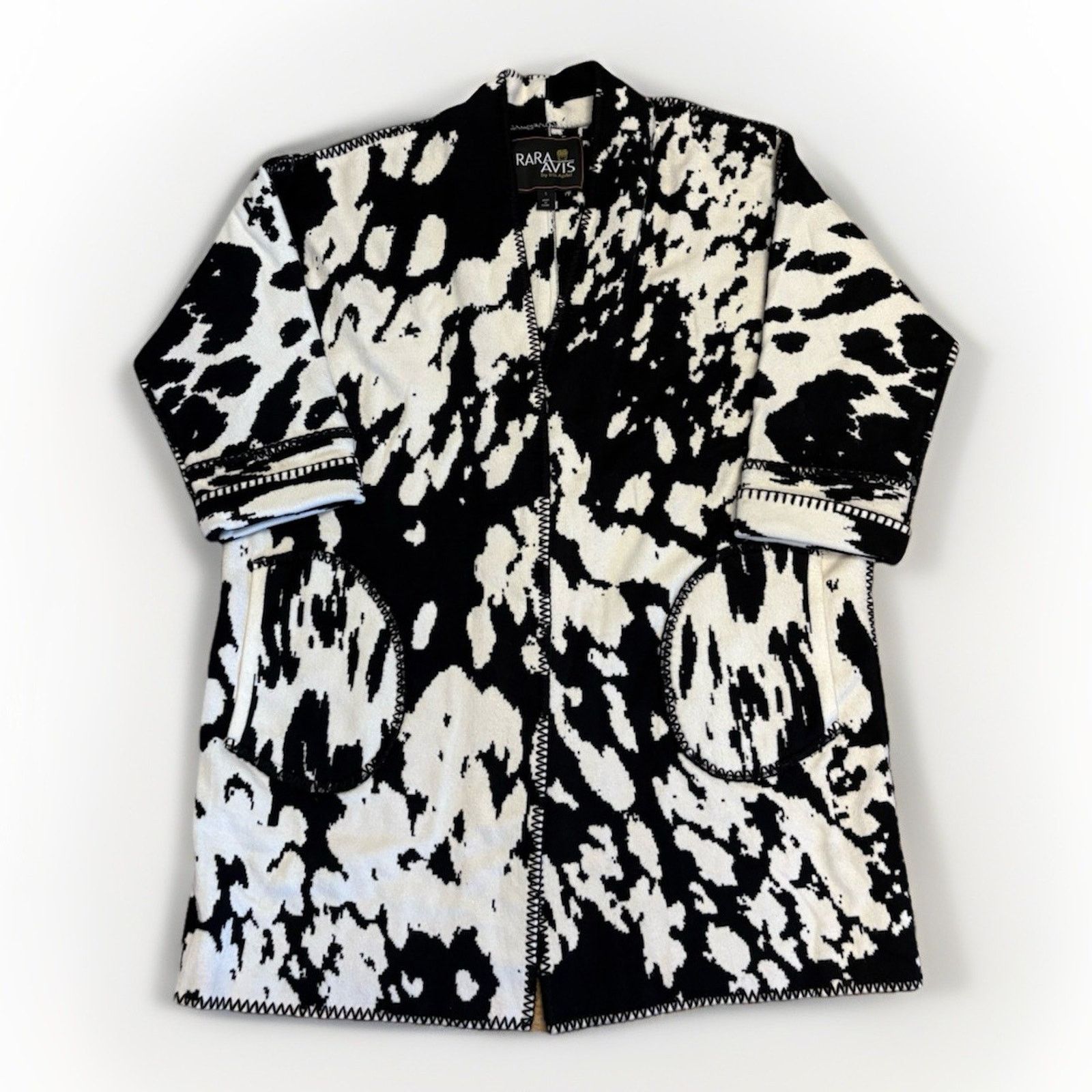 The Unbranded Brand Rara Avis By Iris Apfel Black White Oversized Open Coat S Size S / US 4 / IT 40 - 1 Thumbnail