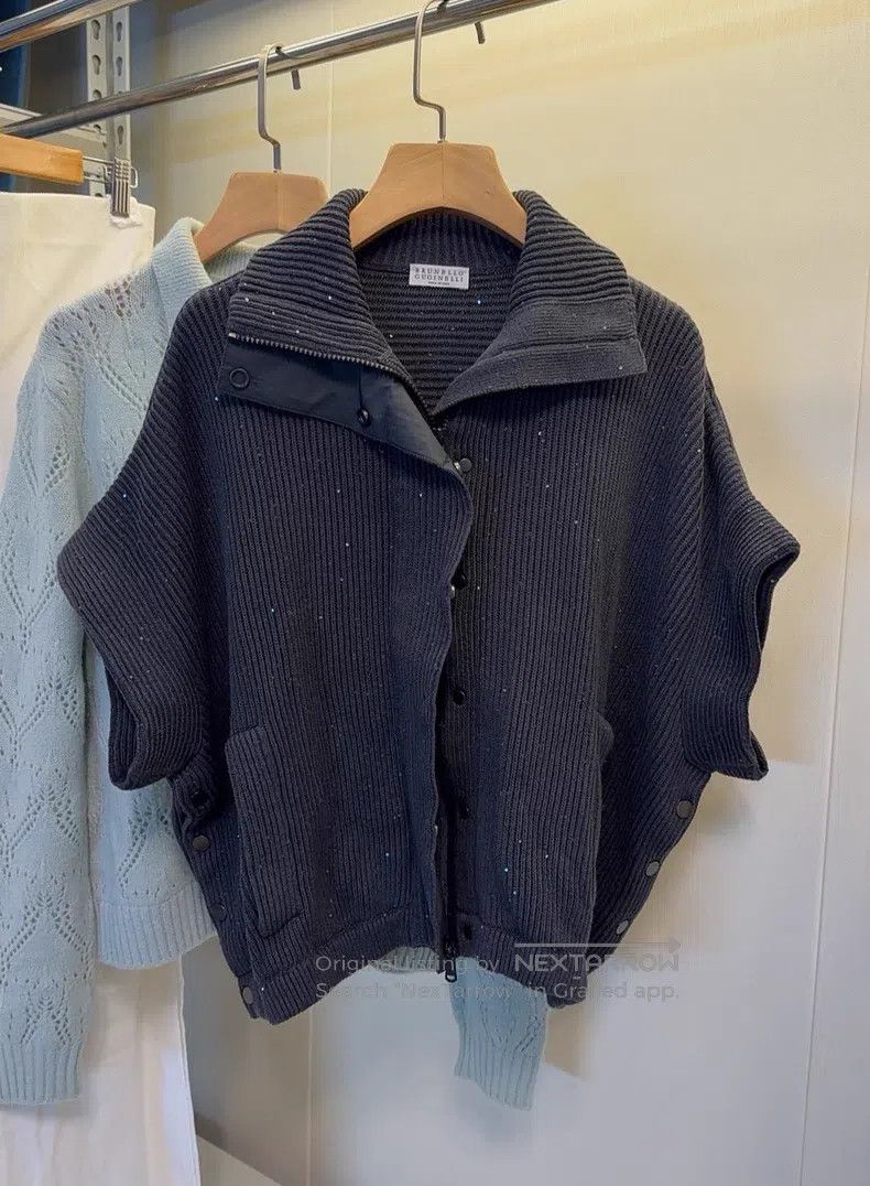 Brunello Cucinelli Brunello Cucinelli Sequined Rib Knit Cloak Jacket Size XS / US 0-2 / IT 36-38 - 2 Thumbnail