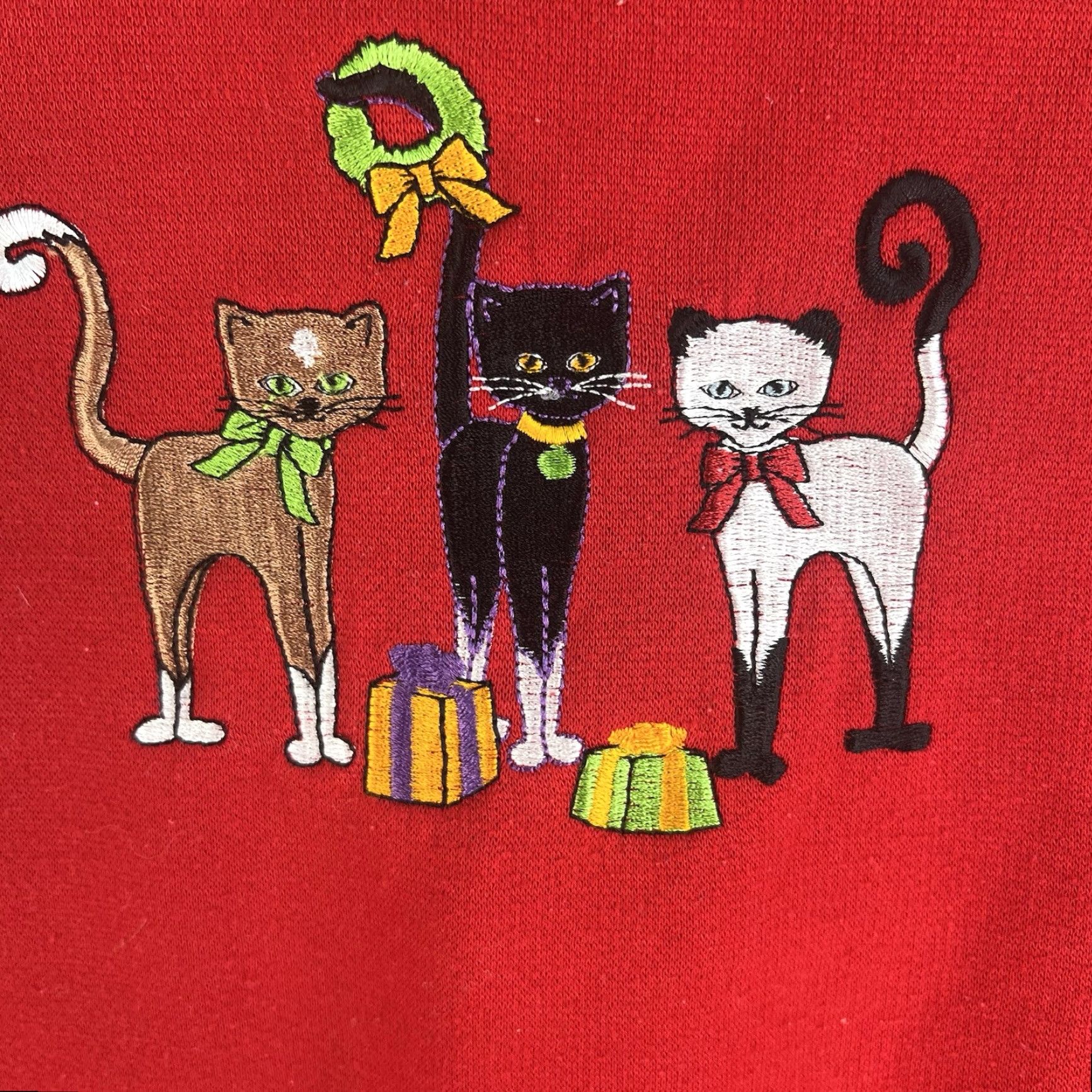 Vintage Bobbie Brooks Embroidered Cats Holiday Sweatshirt Womens L Red Size L / US 10 / IT 46 - 2 Thumbnail