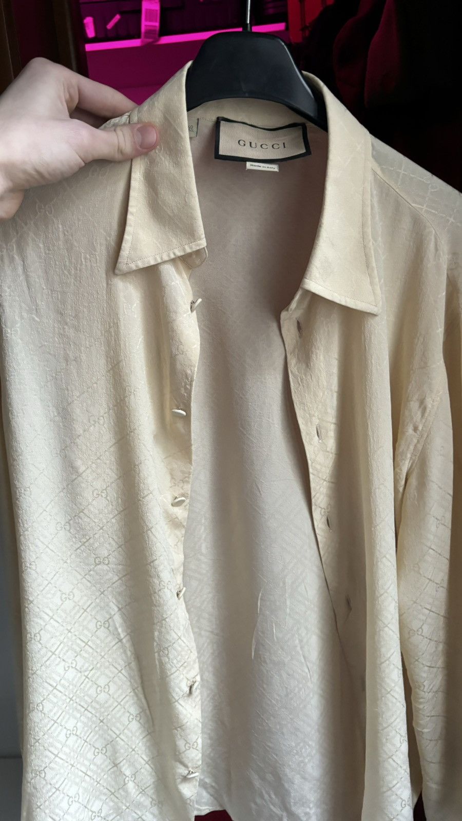 image of Gucci Gold Button Up Silk Shirt, Men's (Size Medium)