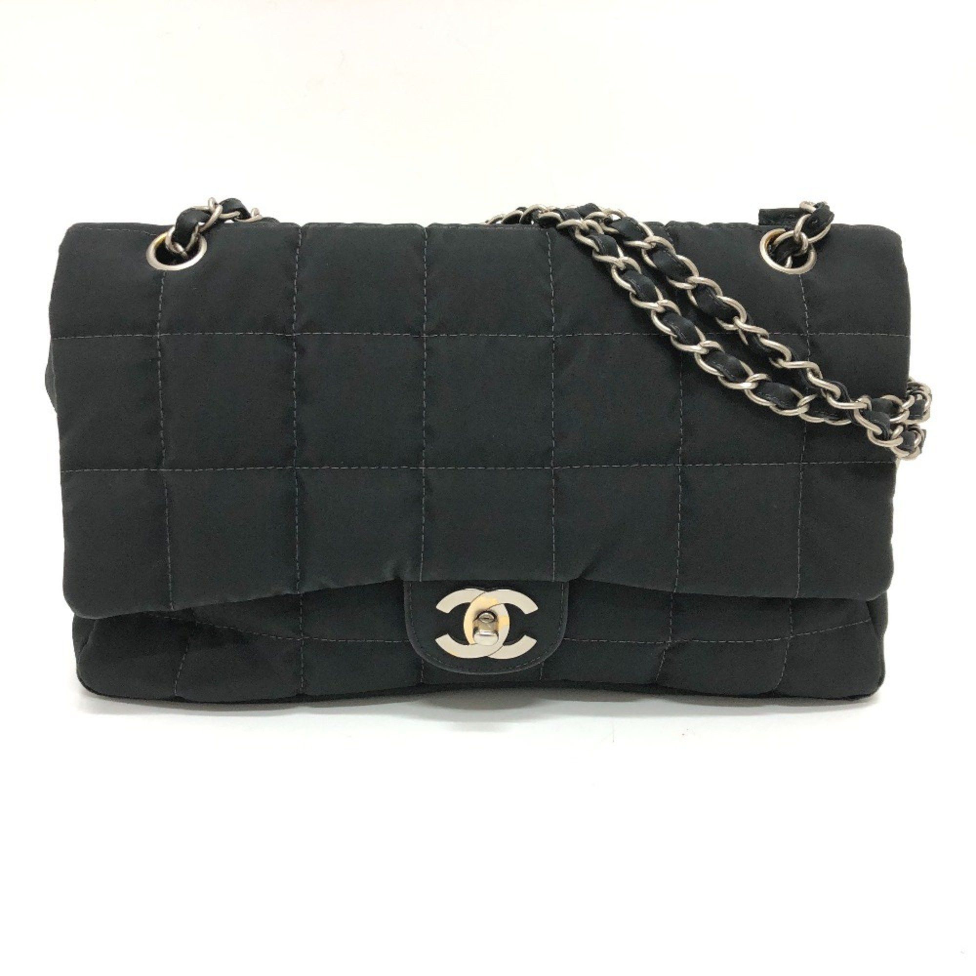 CHANEL Coco Mark Chocolate Bar Chain Shoulder Bag Nylon Women's Black