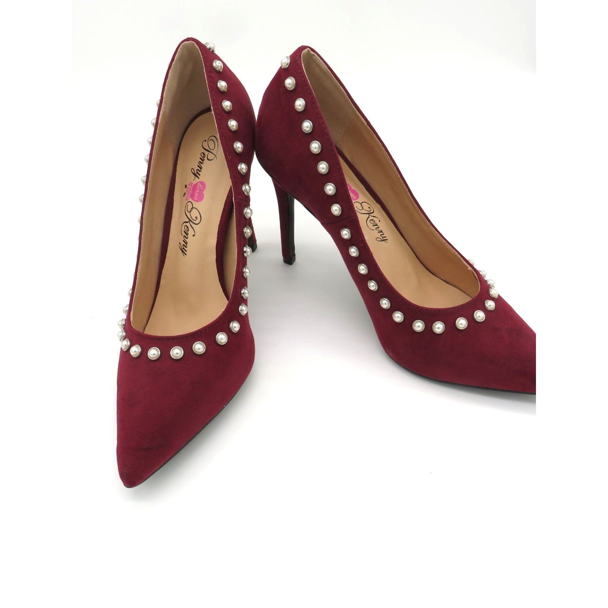 Other Penny Loves Kenny Burgundy Pearl-Studded Pointed Toe Heels Size US 9.5 / IT 39.5 - 7 Thumbnail