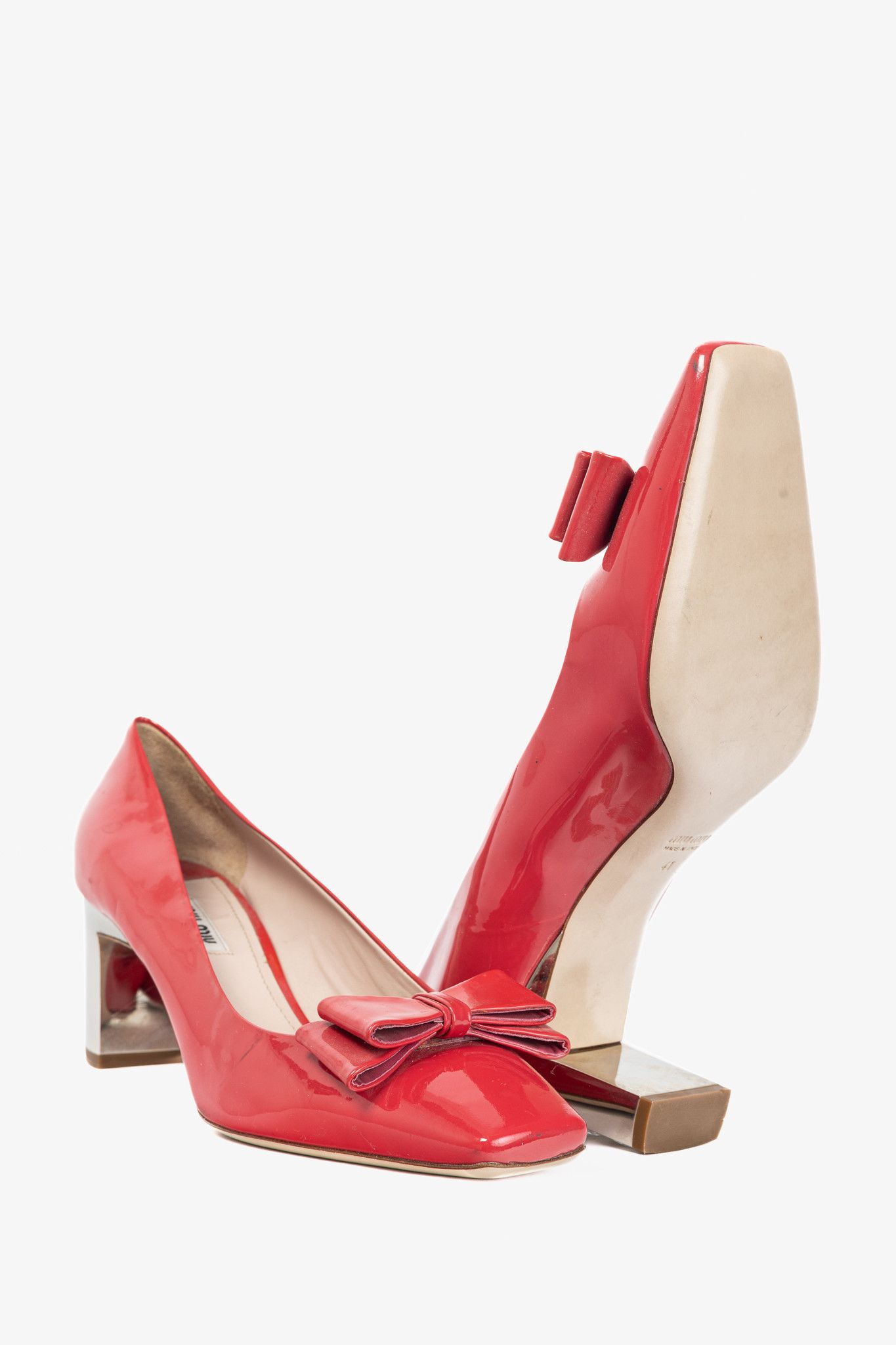 Miu Miu Miu Miu Raspberry Vernice-Leather Bow Crystal-Heel Pumps Size US 10.5 / IT 40.5 - 4 Thumbnail
