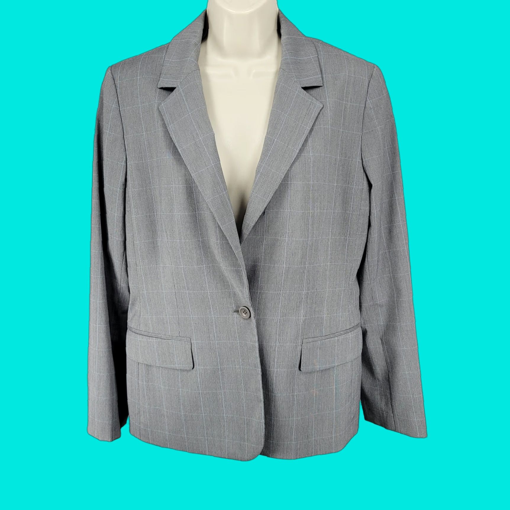 Ann Taylor VINTAGE Ann Taylor Grey Check Blazer 1 Button Notch Lined Stretch Suit USA 10 Size L / US 10 / IT 46 - 1 Thumbnail