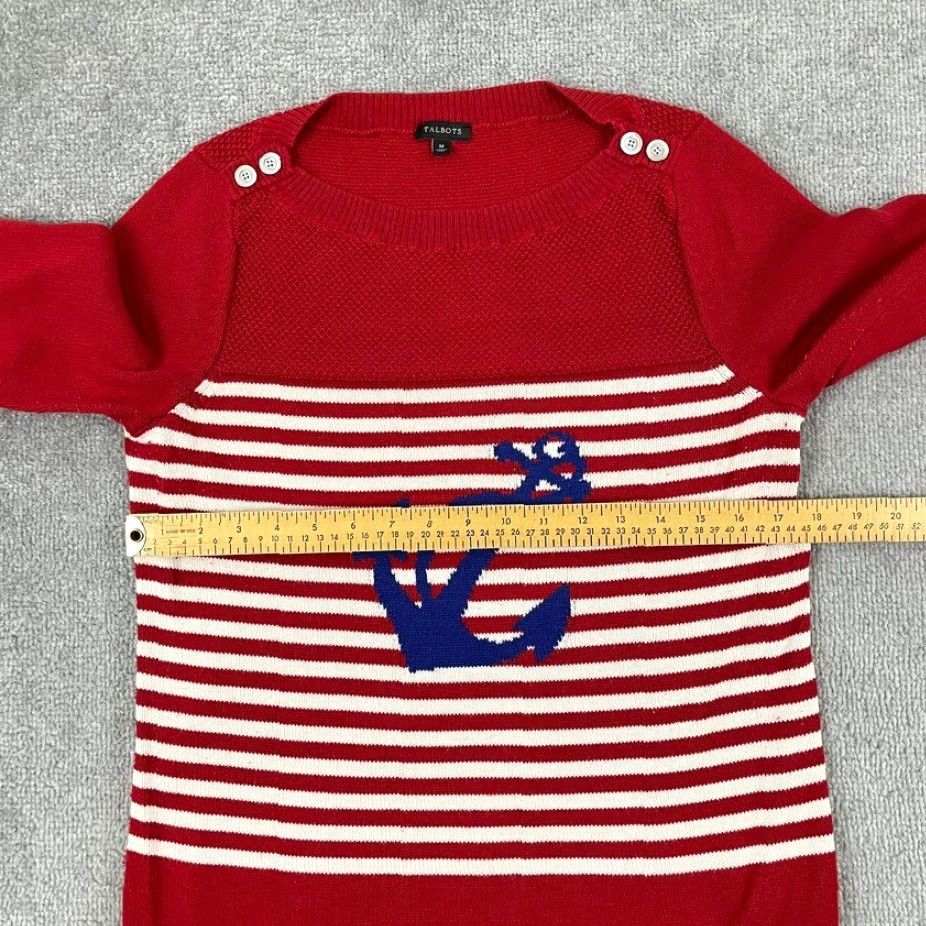 Talbots Talbots Sweater Womens Medium Red White Striped Anchor Nautical Coastal Knit Pullover Crew Neck Size M / US 6-8 / IT 42-44 - 5 Thumbnail