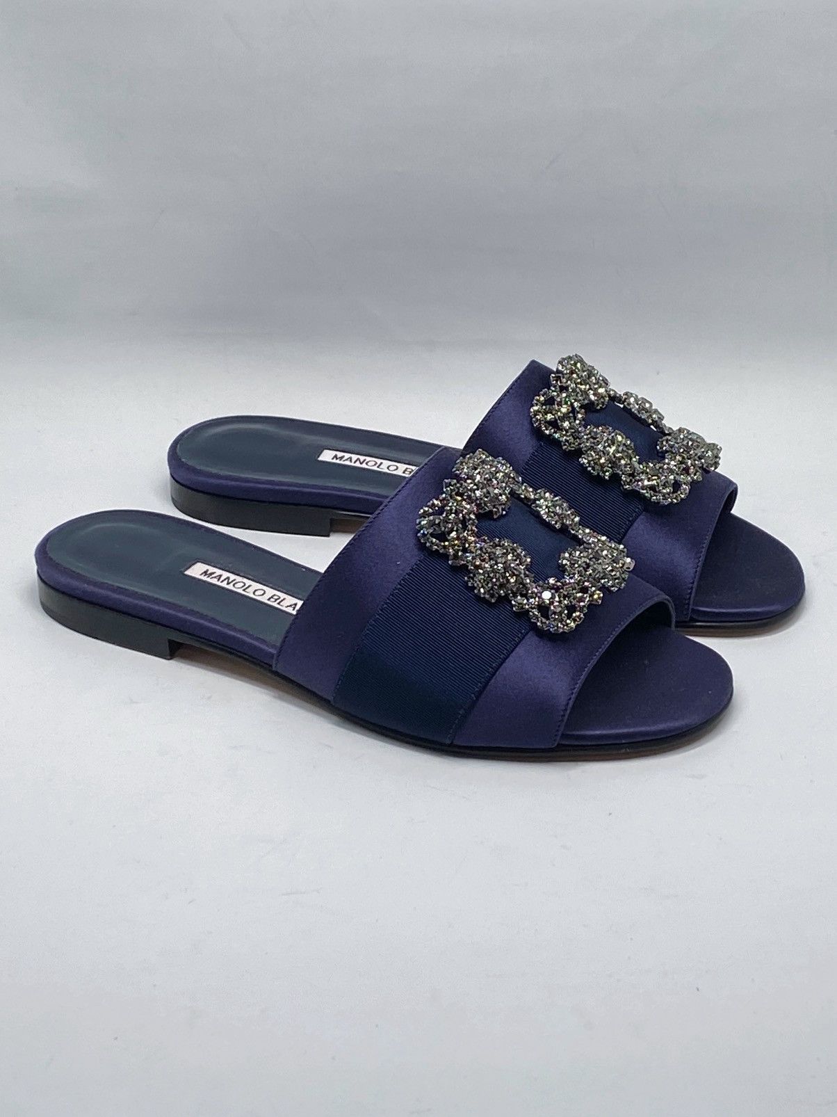 Manolo Blahnik Manolo Blahnik Navy Satin Jewel Buckled Flat Sandals size 37 Size US 7 / IT 37 - 6 Thumbnail