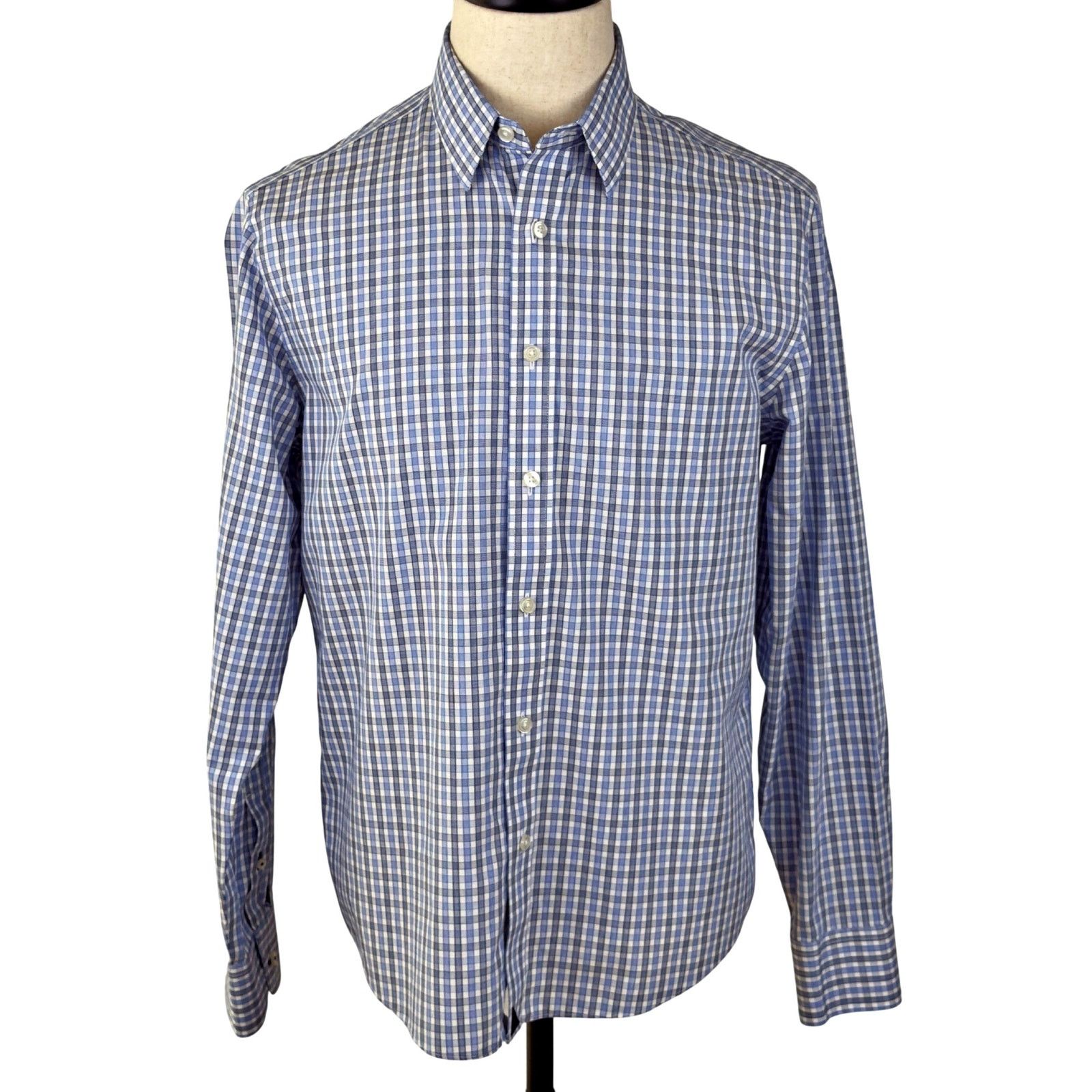 UNTUCKit UNTUCKit Regular Fit Blue Plaid L/S Cotton Button Shirt Size US M / EU 48-50 / 2 - 1 Thumbnail