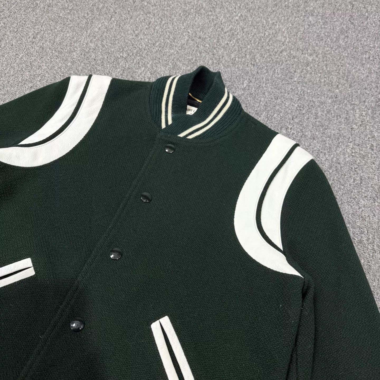 Saint Laurent Paris SLP white/green colorblocked wool baseball jkt 36 mint Size XS / US 0-2 / IT 36-38 - 3 Thumbnail