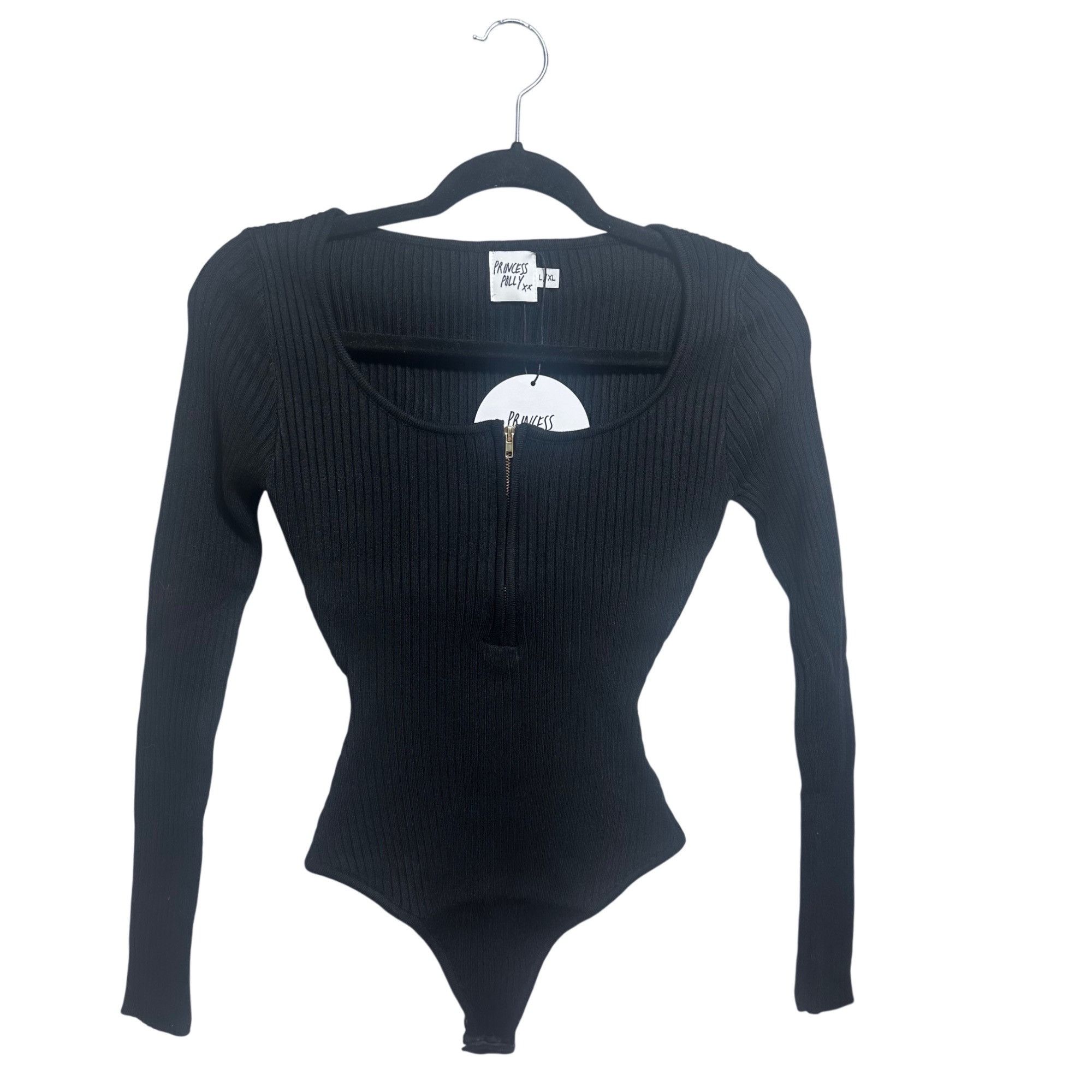 PRINCESS POLLY Princess Polly Ribbed Bodysuit Long Sleeve Black Size Large Size XL / US 12-14 / IT 48-50 - 5 Thumbnail