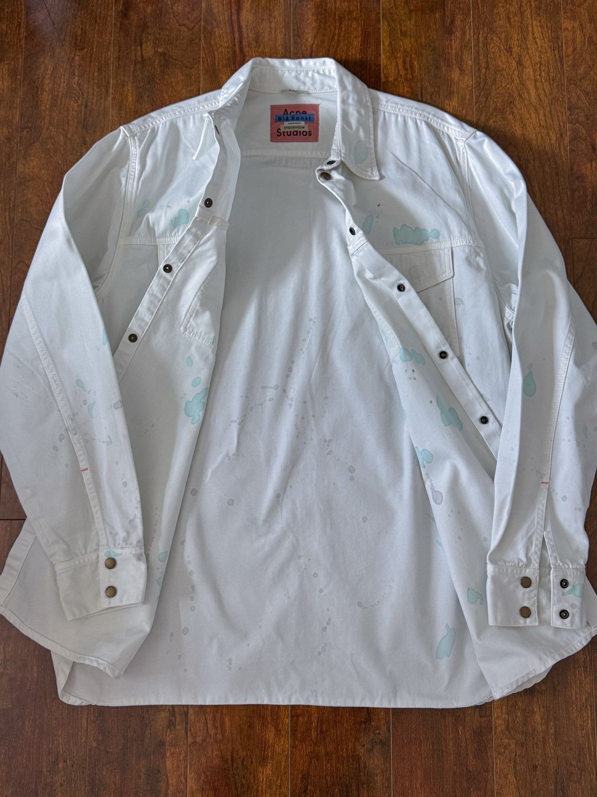 Acne Studios Acne Studios Splatter Painted White Denim Shirt Small Medium Size US S / EU 44-46 / 1 - 4 Thumbnail