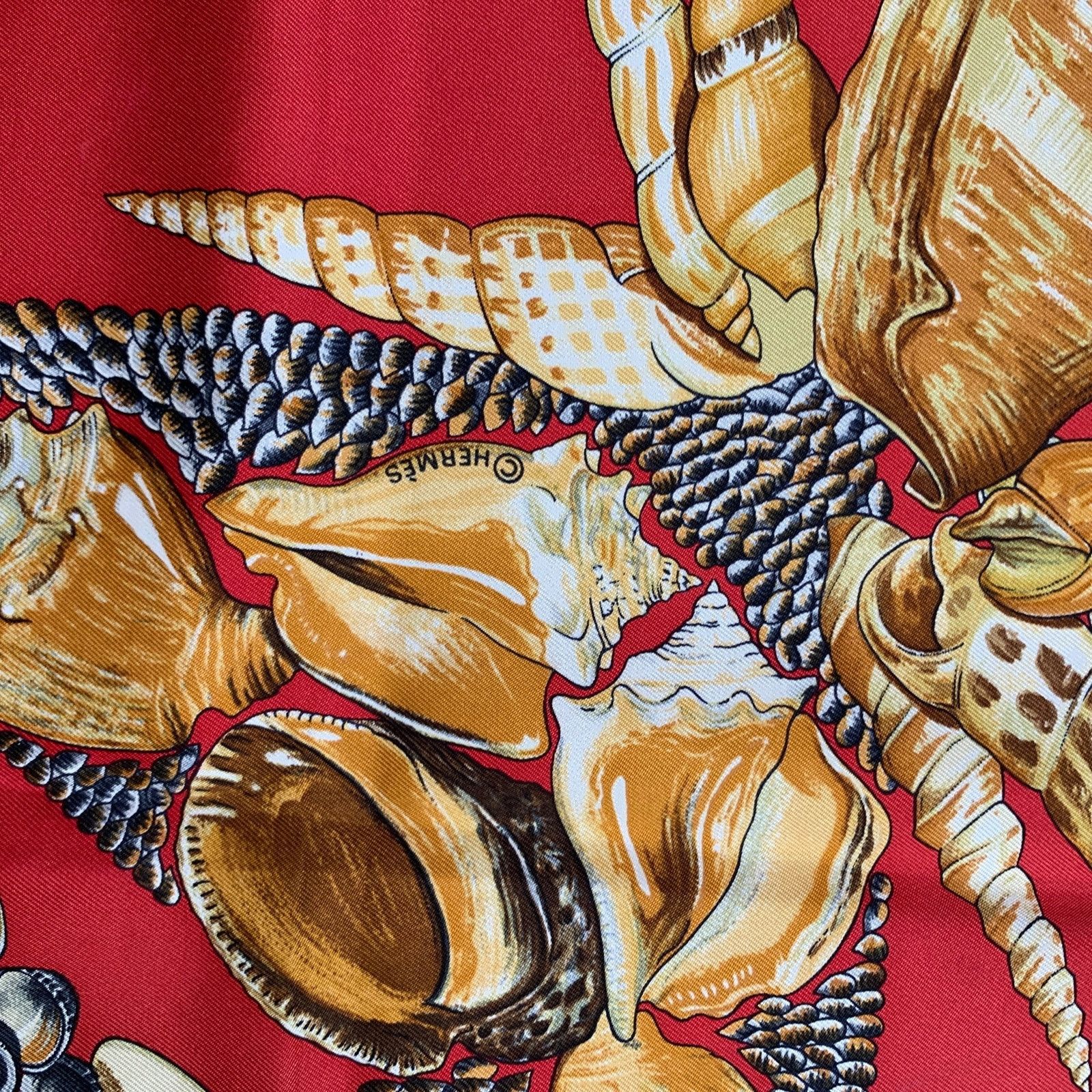 Hermes HERMES Red Gold Print Silk Scarves Size ONE SIZE - 7 Thumbnail