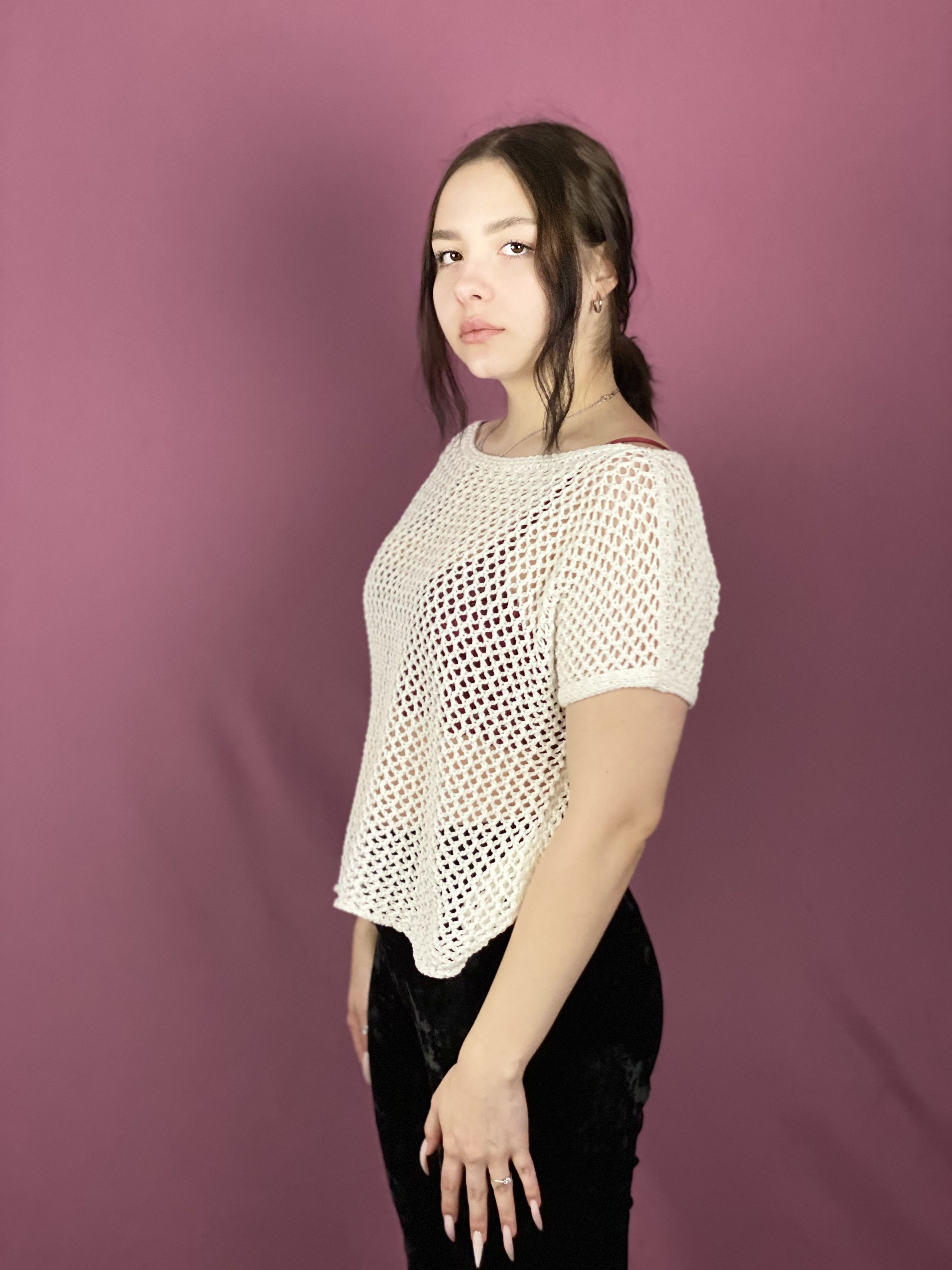 Benetton × Designer Benetton Vintage Women's Mesh T-Shirt - L Size US L / EU 52-54 / 3 - 2 Thumbnail