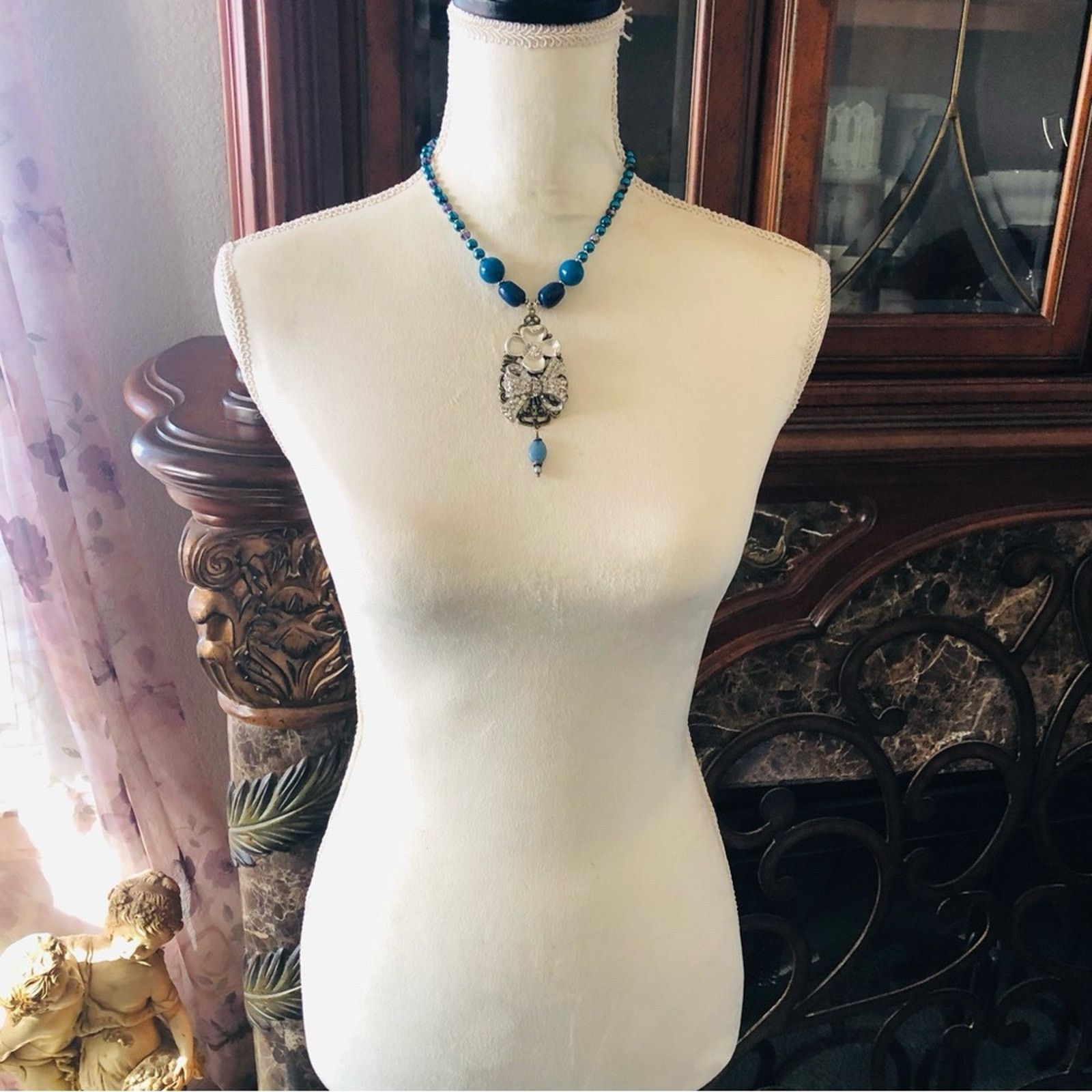 Handmade Handcrafted repurpose filigree stone Pearl necklace Size ONE SIZE - 6 Thumbnail