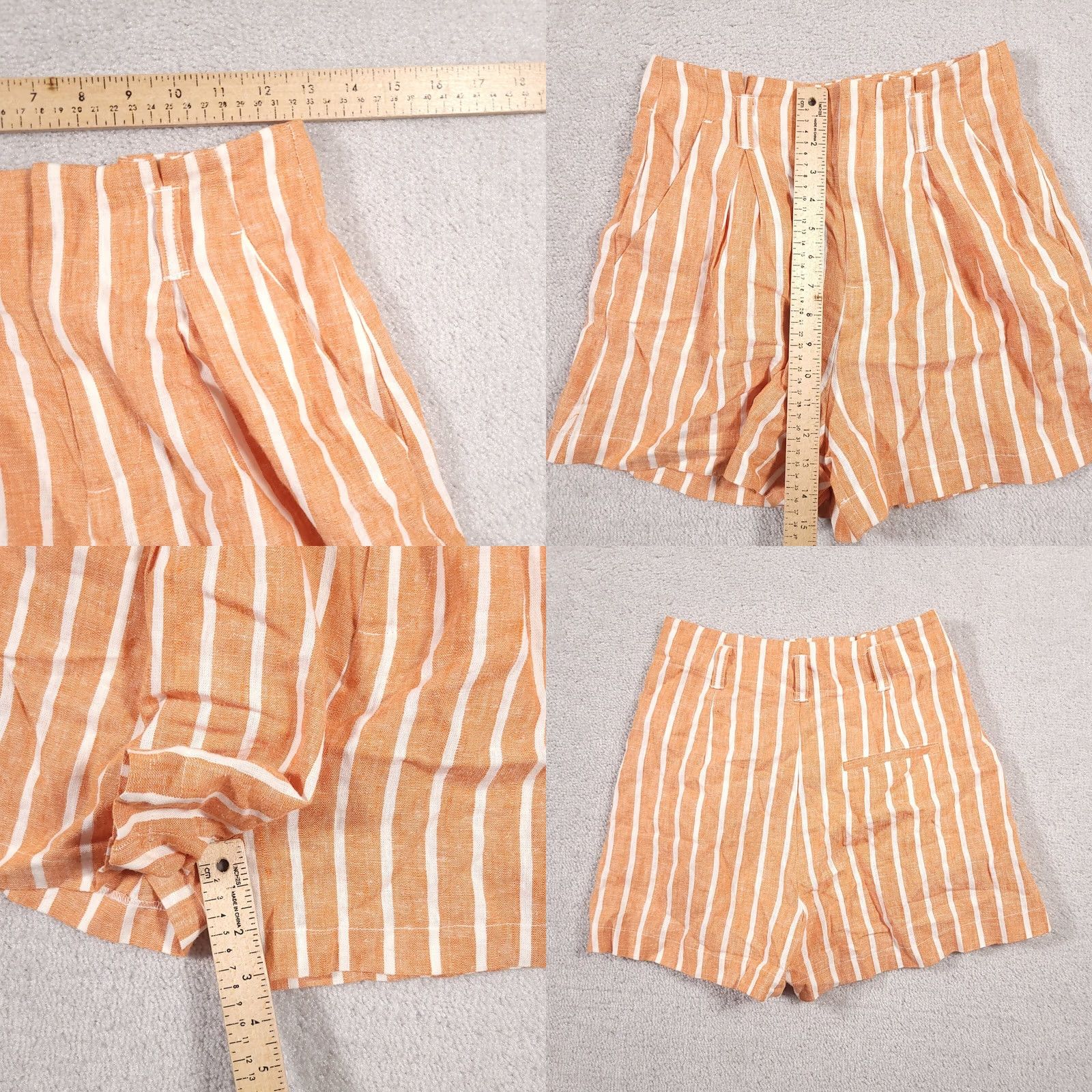Forever 21 Forever 21 Shorts Women's Size 24 Orange Ivory Striped Linen Pleated Zip Pockets Size 42" / US 20 - 8 Thumbnail