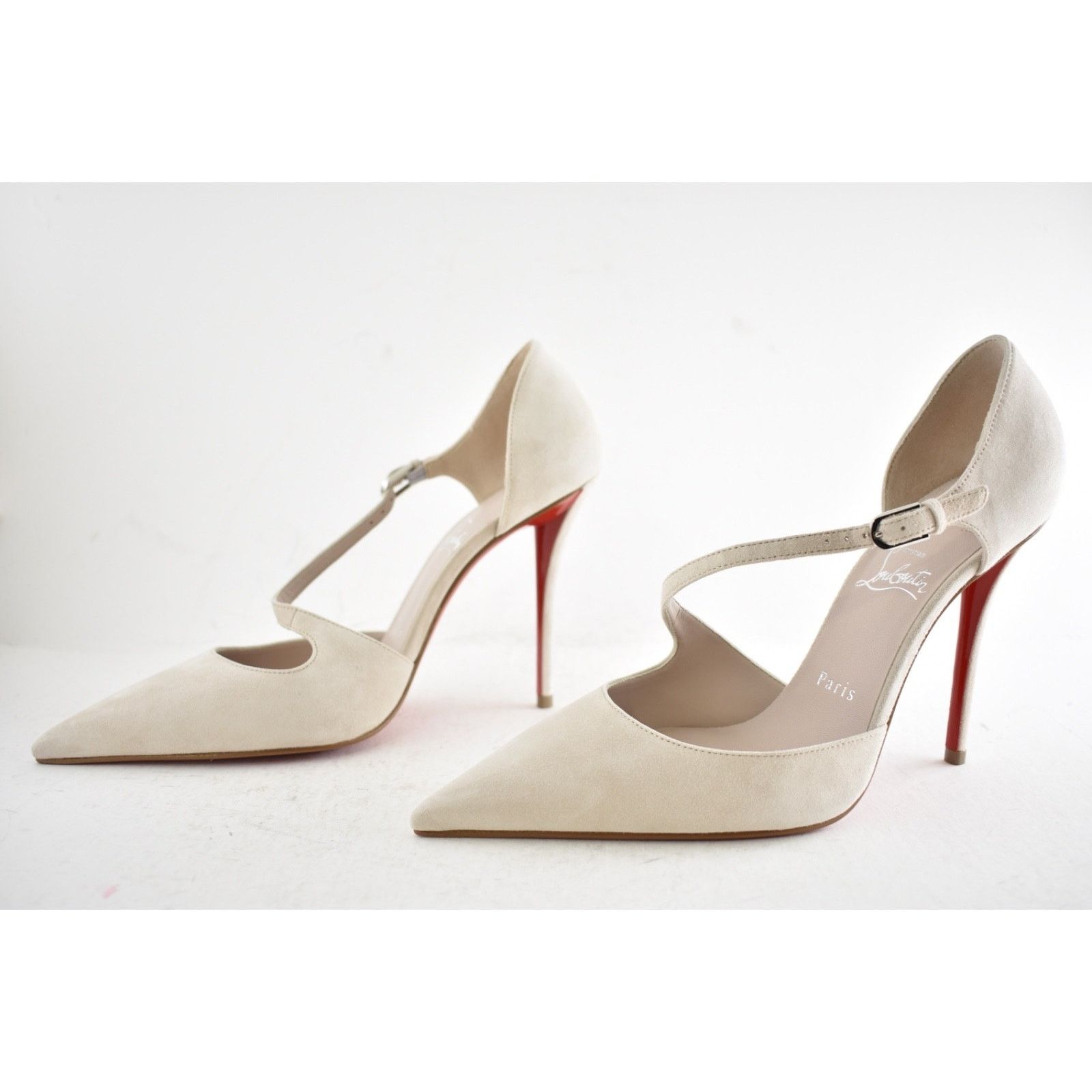 Christian Louboutin Christian Louboutin Pearl Beige Suede Cross Strap Pump 38 Size US 7 / IT 37 - 18 Thumbnail