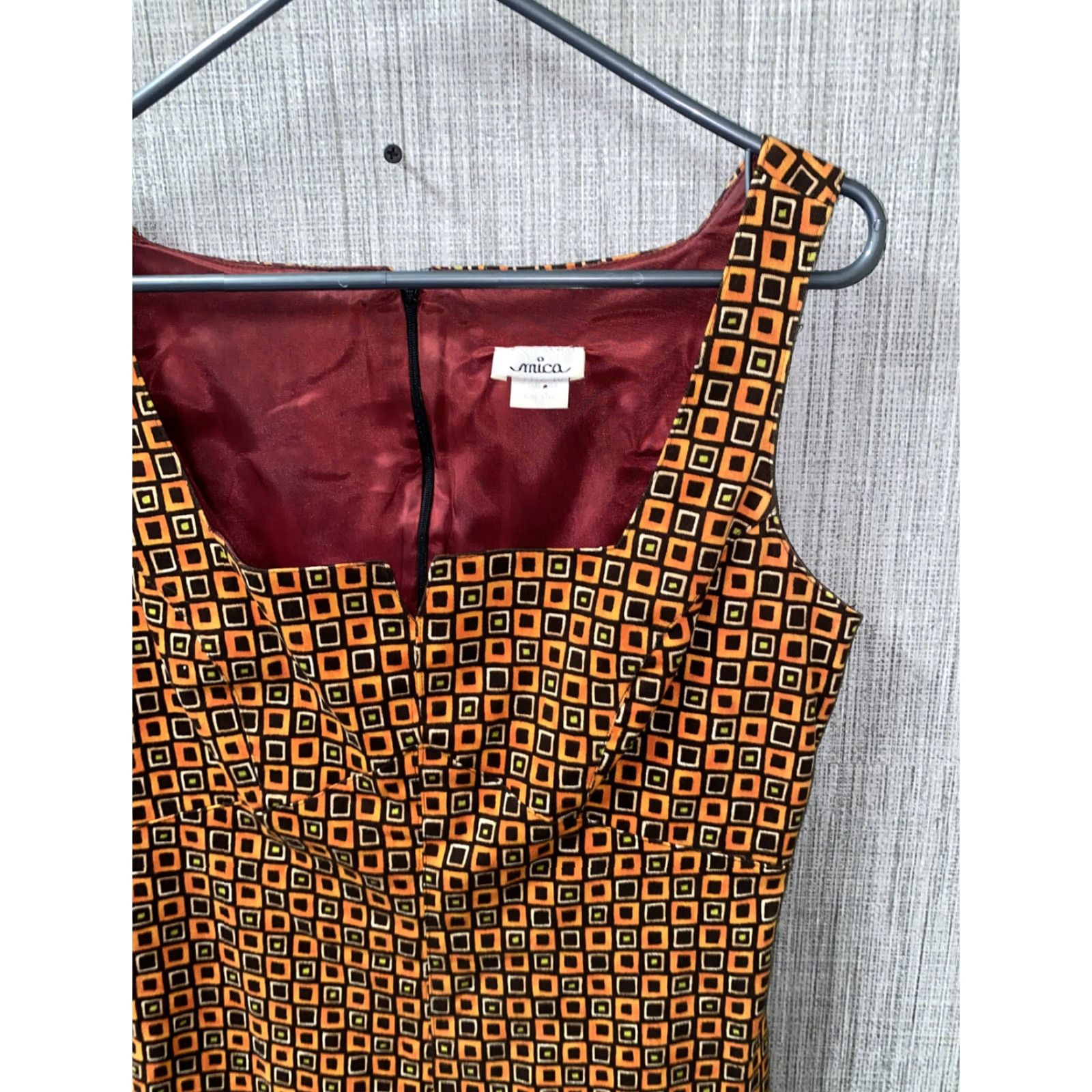 Vintage Mica Womens Dress Size 10 Sleeveless Geometric Print Brown Casual Cotton Spandex Fall Spring Size L / US 10 / IT 46 - 2 Thumbnail