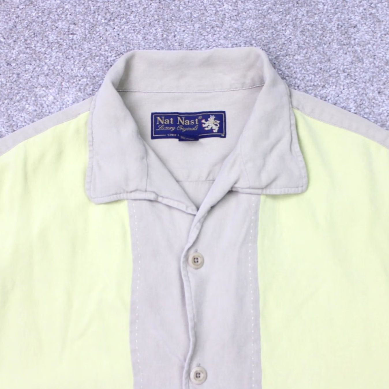 Nat Nast Nat Nast Luxury Originals Shirt Mens Large Yellow/Beige Colorblock 100% Silk Short Sleeve Button-Up Size US L / EU 52-54 / 3 - 3 Thumbnail