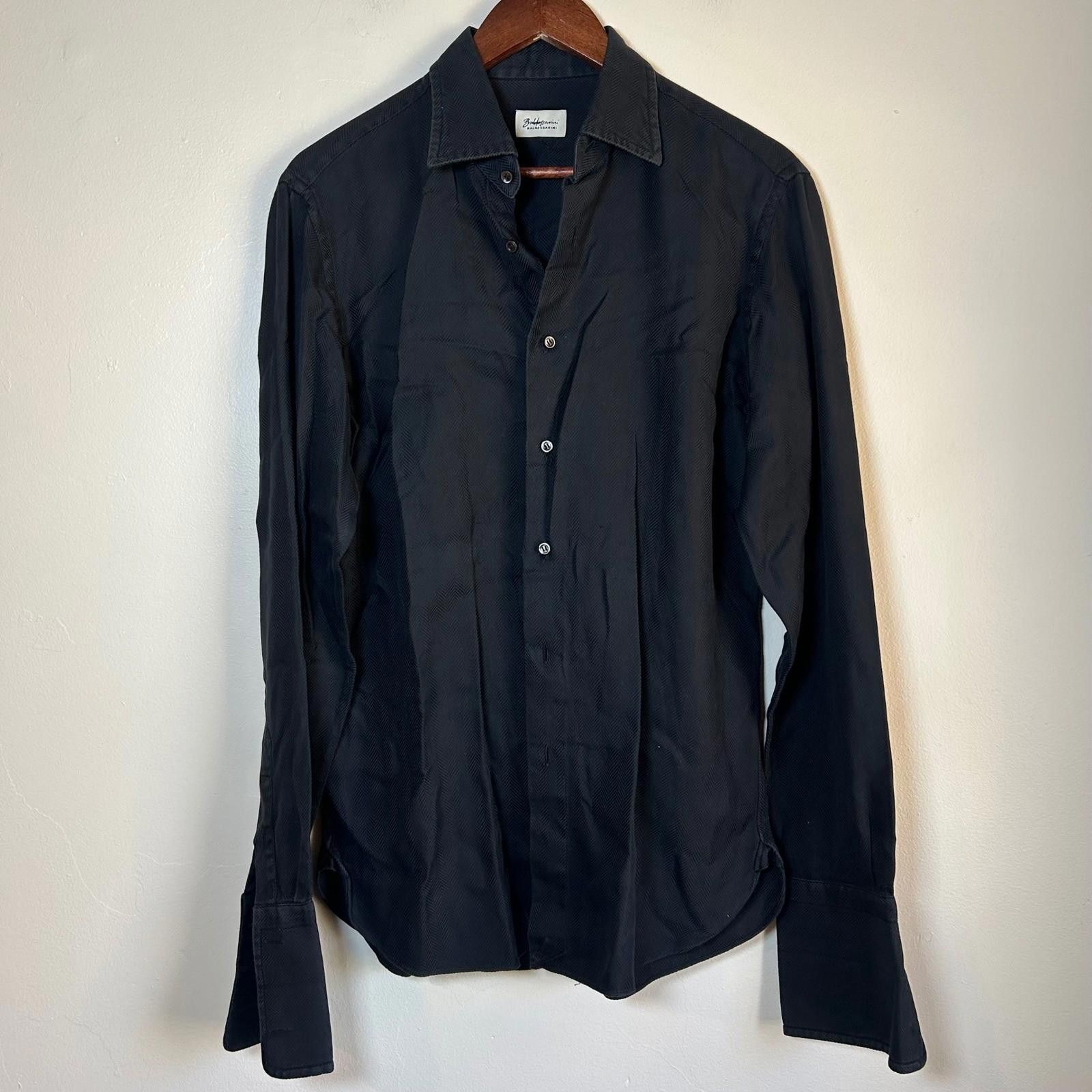 Baldessarini Baldessarini Button Down Shirt Men Medium Black Herringbone Size 38R - 1 Thumbnail