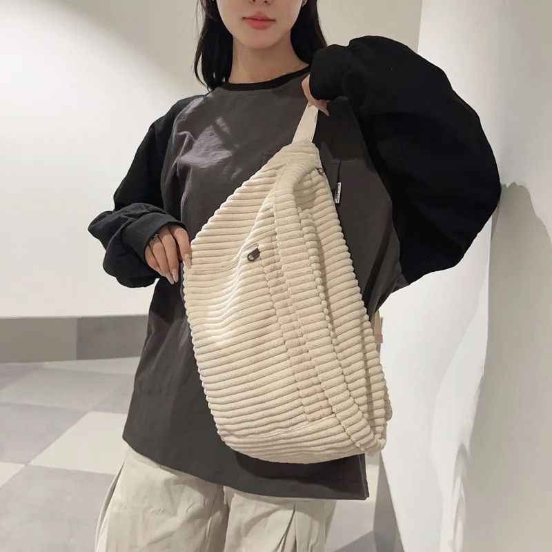 Japanese Brand Unisex Large Capacity Corduroy Chest Bags Size ONE SIZE - 3 Thumbnail