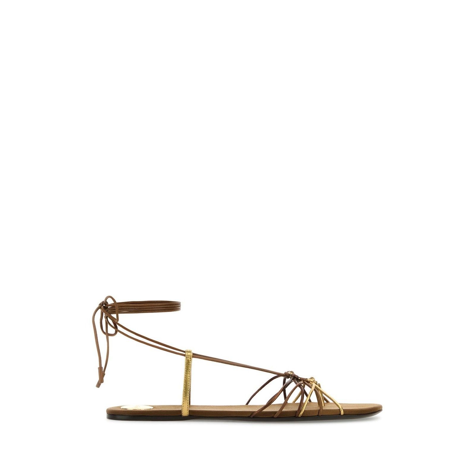 SAINT LAURENT Babylone High Tie Brown Leather Sandals New &