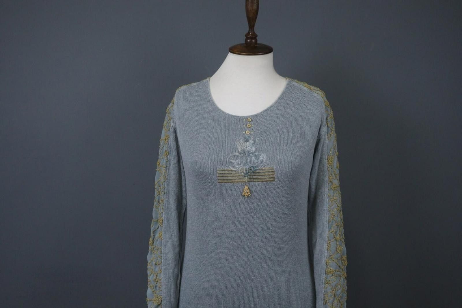 Designer Elisa Cavaletti Blue Knit Round Neck Shift Dress Size S Size S / US 4 / IT 40 - 2 Thumbnail