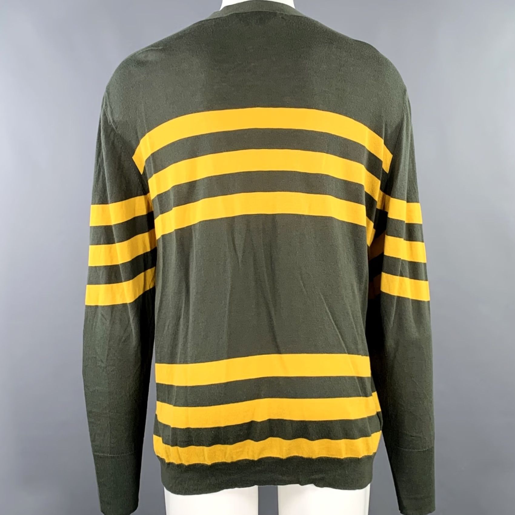 Marni MARNI Cotton Cardigan Size M Green Yellow Stripe V-Neck Size US M / EU 48-50 / 2 - 3 Thumbnail
