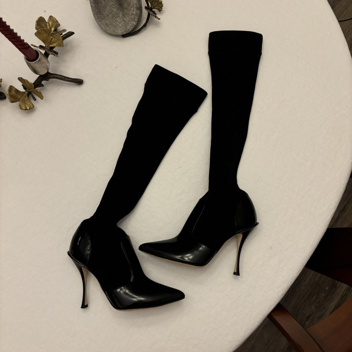 Dolce & Gabbana Dolce & Gabbana Glossed Leather and Knit boots Size US 6.5 / IT 36.5 - 4 Thumbnail