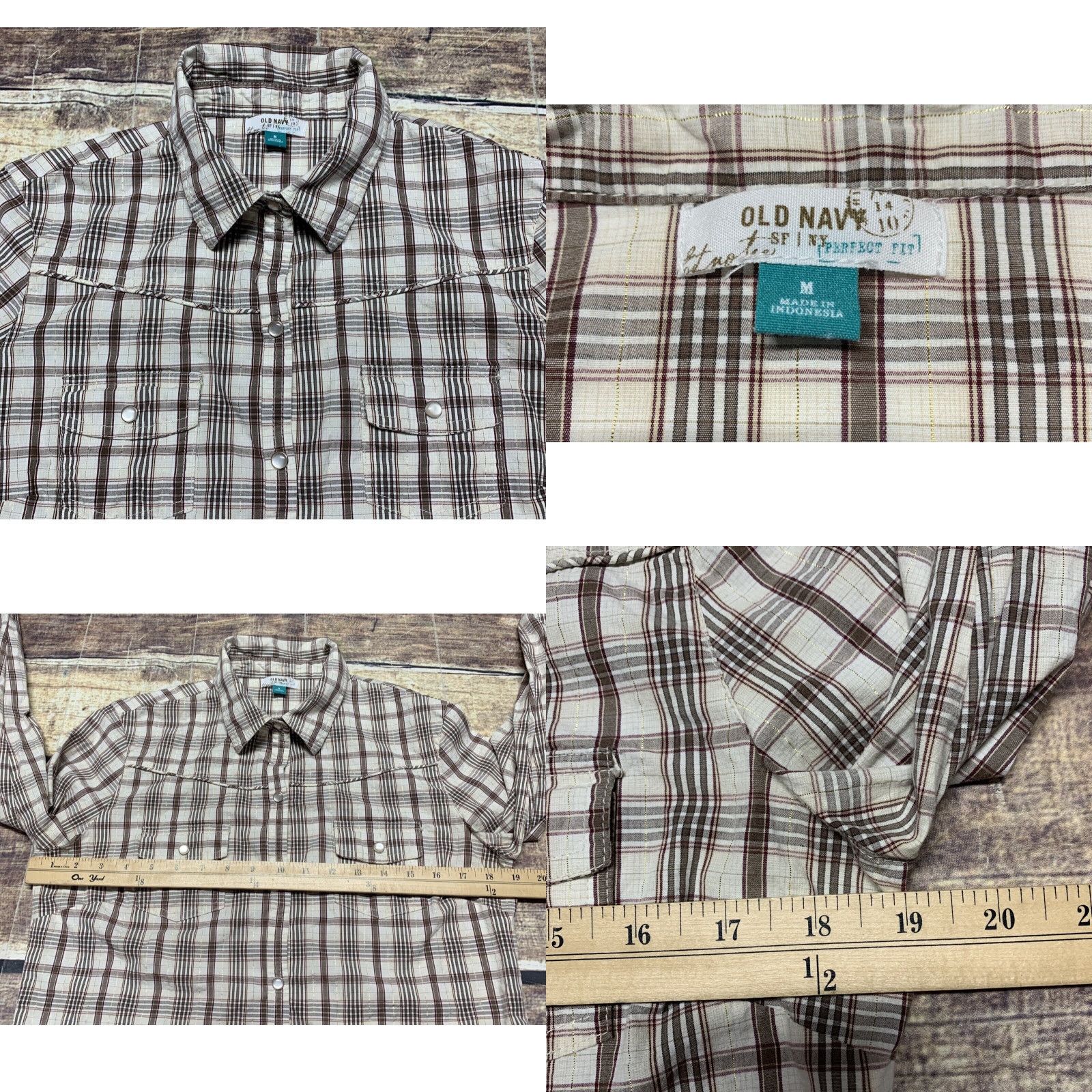 Old Navy Old Navy Pearl Snap Shirt Mens Regular M Brown White Plaid 2 Pockets Western Style Size US M / EU 48-50 / 2 - 8 Thumbnail