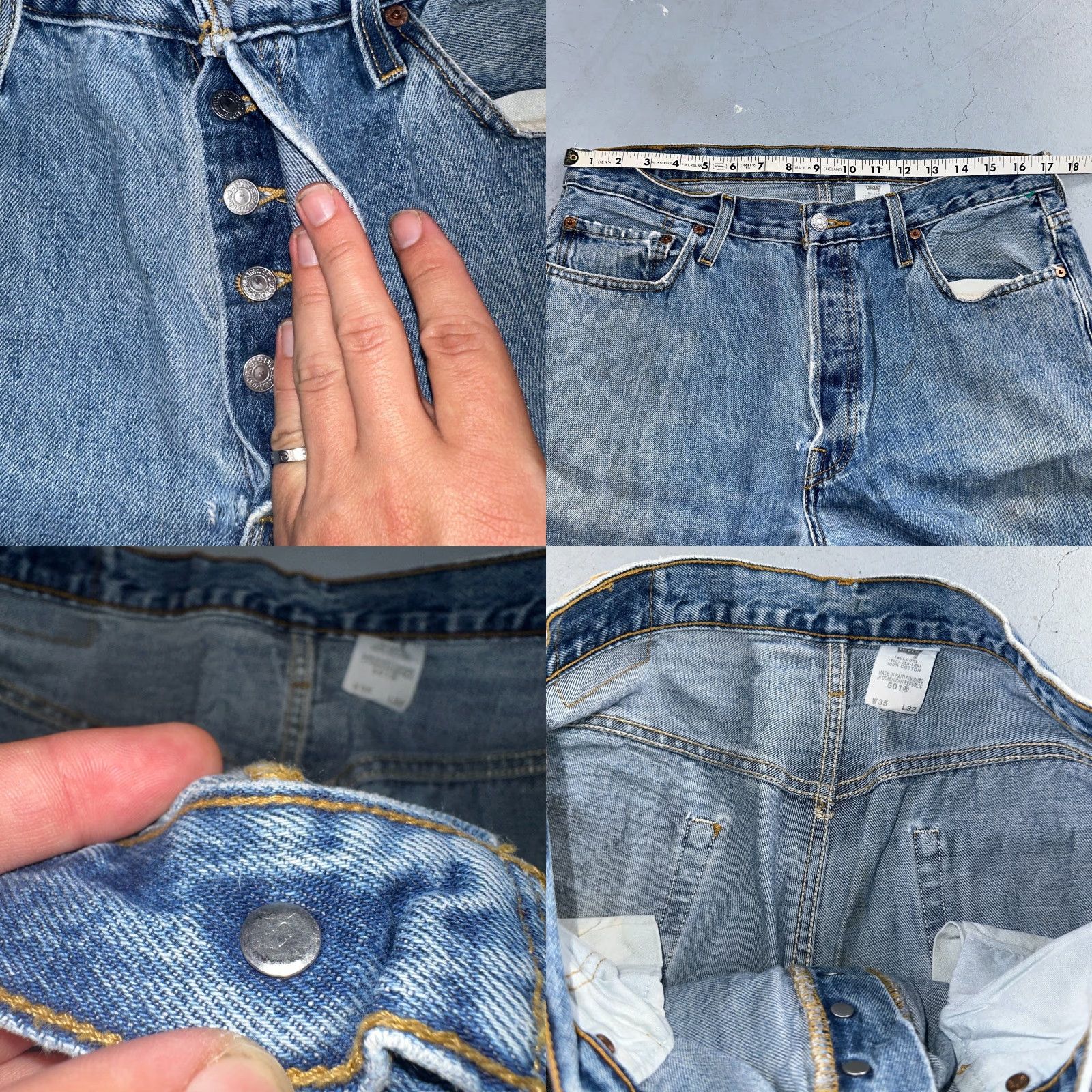 Levi's VINTAGE Levi's 501 Jeans Straight Blue Light Wash 35x32 Regular Men 90s USA 5-Pocket Denim Button Closure Size US 35 - 8 Thumbnail