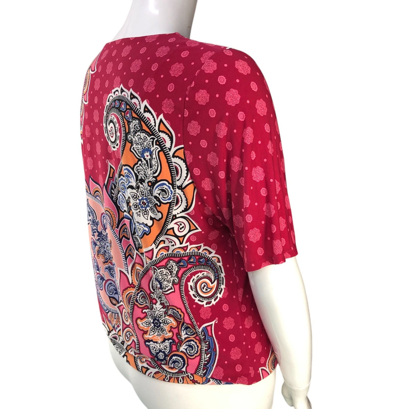 Chicos Chicos Size 2 US L Top Paisley Twist Half Sleeves Scoop Neck Size L / US 10 / IT 46 - 8 Thumbnail