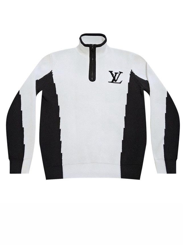 image of Louis Vuitton Logo Lv Print Zipped Detail Turtleneck Sweater, Men's (Size XL)