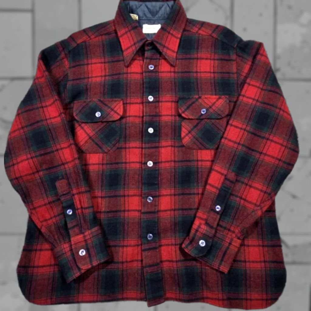 Arrow VINTAGE Arrow Shirt Plaid Red Black L Mens 60s 70s Button-Up Flannel Lined Size US L / EU 52-54 / 3 - 1 Thumbnail