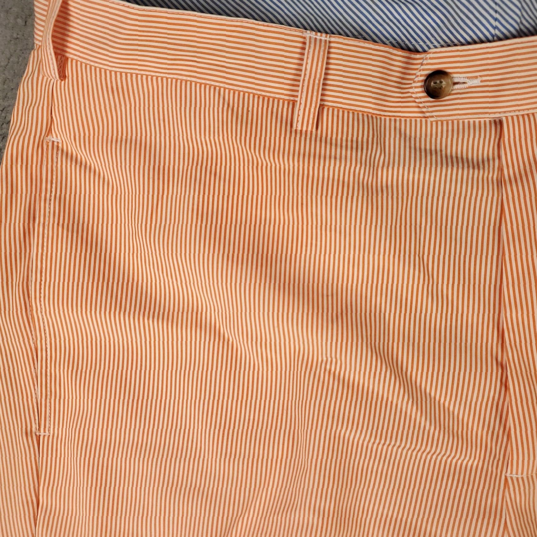 Vintage Donald Ross Shorts Mens Size 40 Orange Striped Polyester Golf Flat Front Chino Shirt Size US 40 / EU 56 - 2 Thumbnail