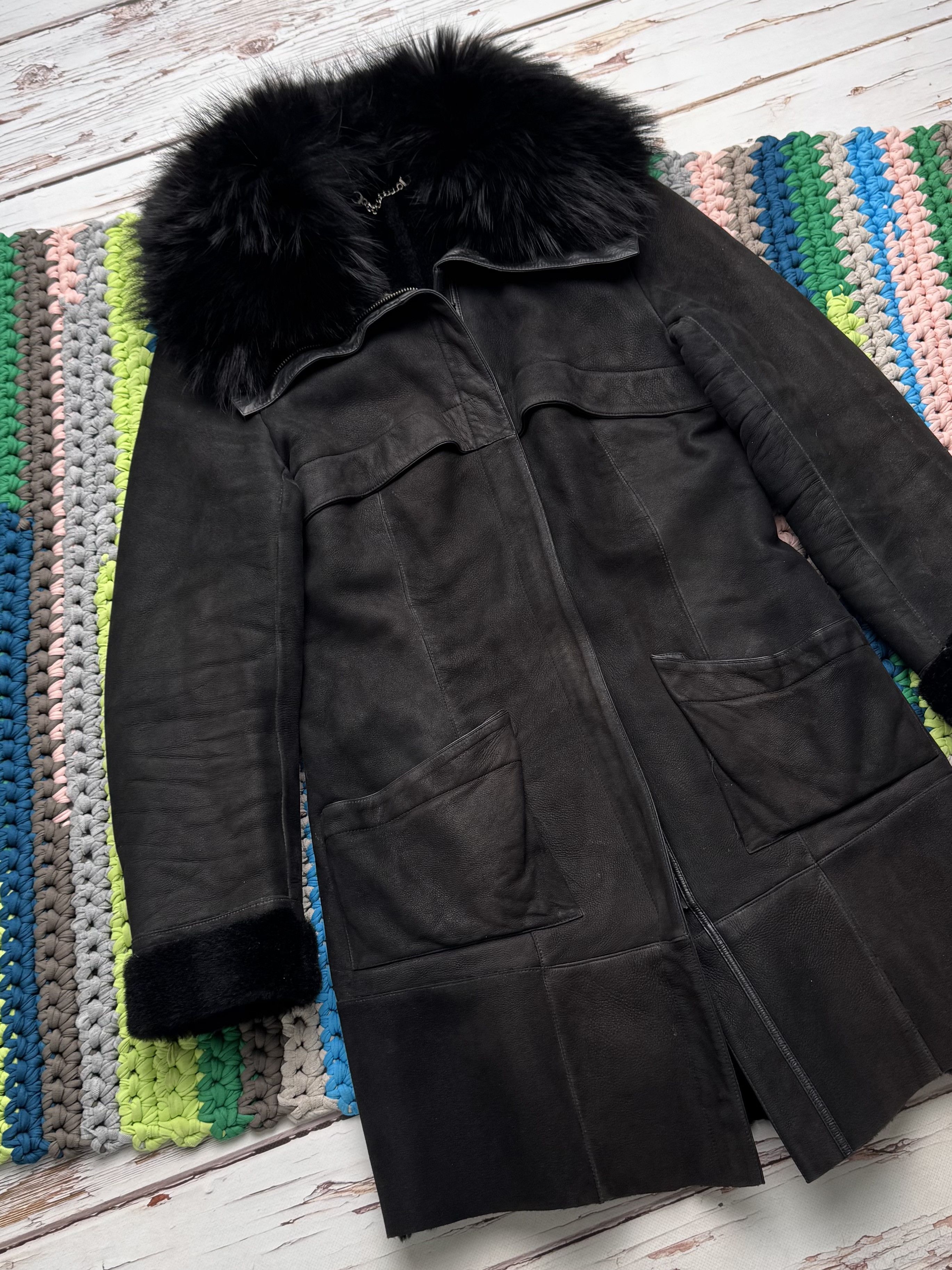 Vintage Women Vintage Sheepskin Leather Coat Black Fur Collar Size M / US 6-8 / IT 42-44 - 6 Thumbnail