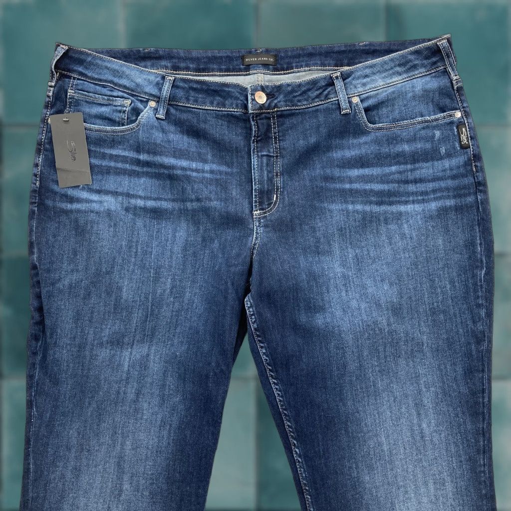 Silver Jeans Co. Silver Jeans Womens Plus 24 Boyfriend Blue Indigo Stretch Denim Grunge Western Jeans Size 42" / US 20 - 1 Thumbnail