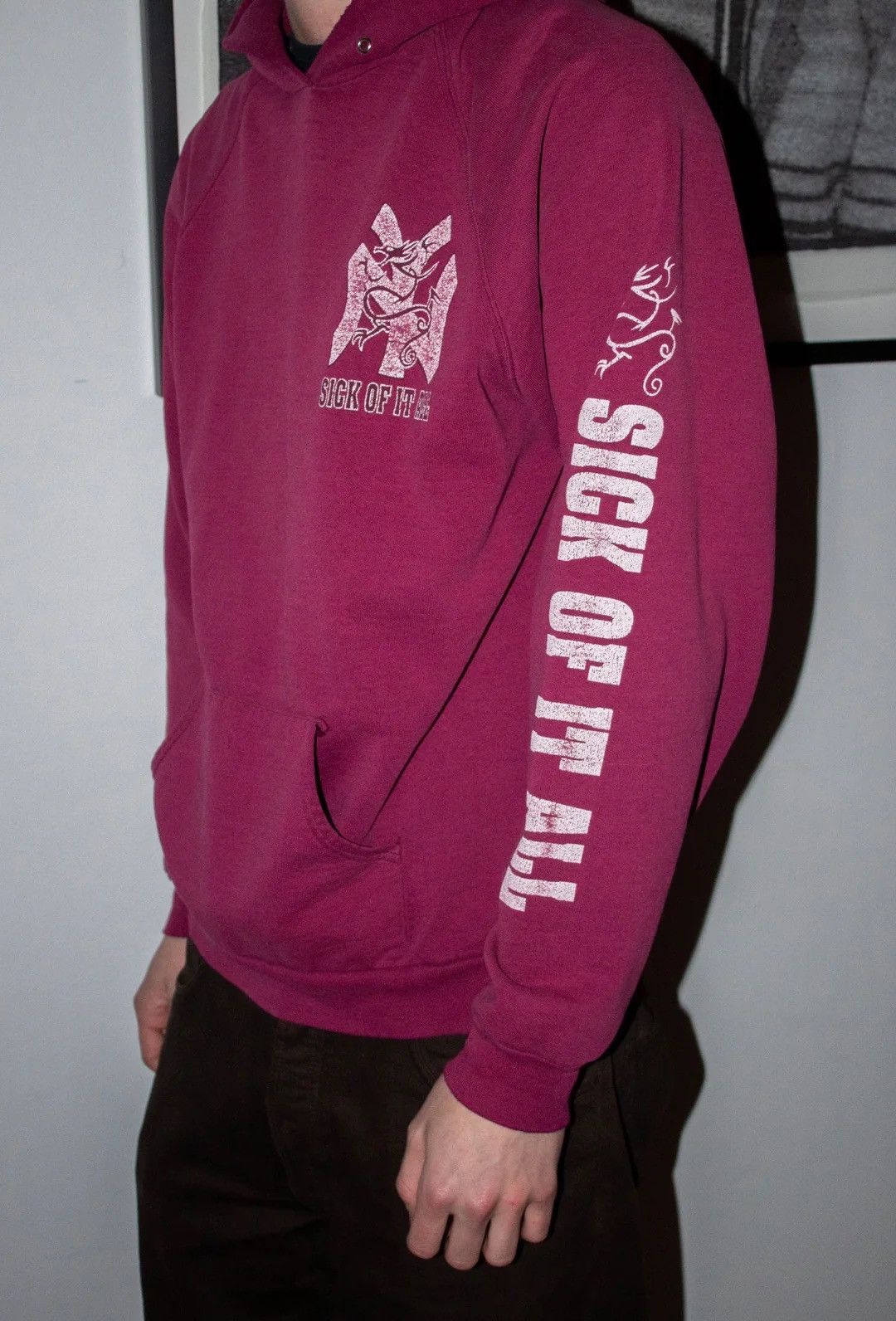 Vintage 🚭RARE🚭 SICK OF IT ALL NEW YORK HARDCORE RED DRAGON HOODIE Size US XL / EU 56 / 4 - 3 Thumbnail