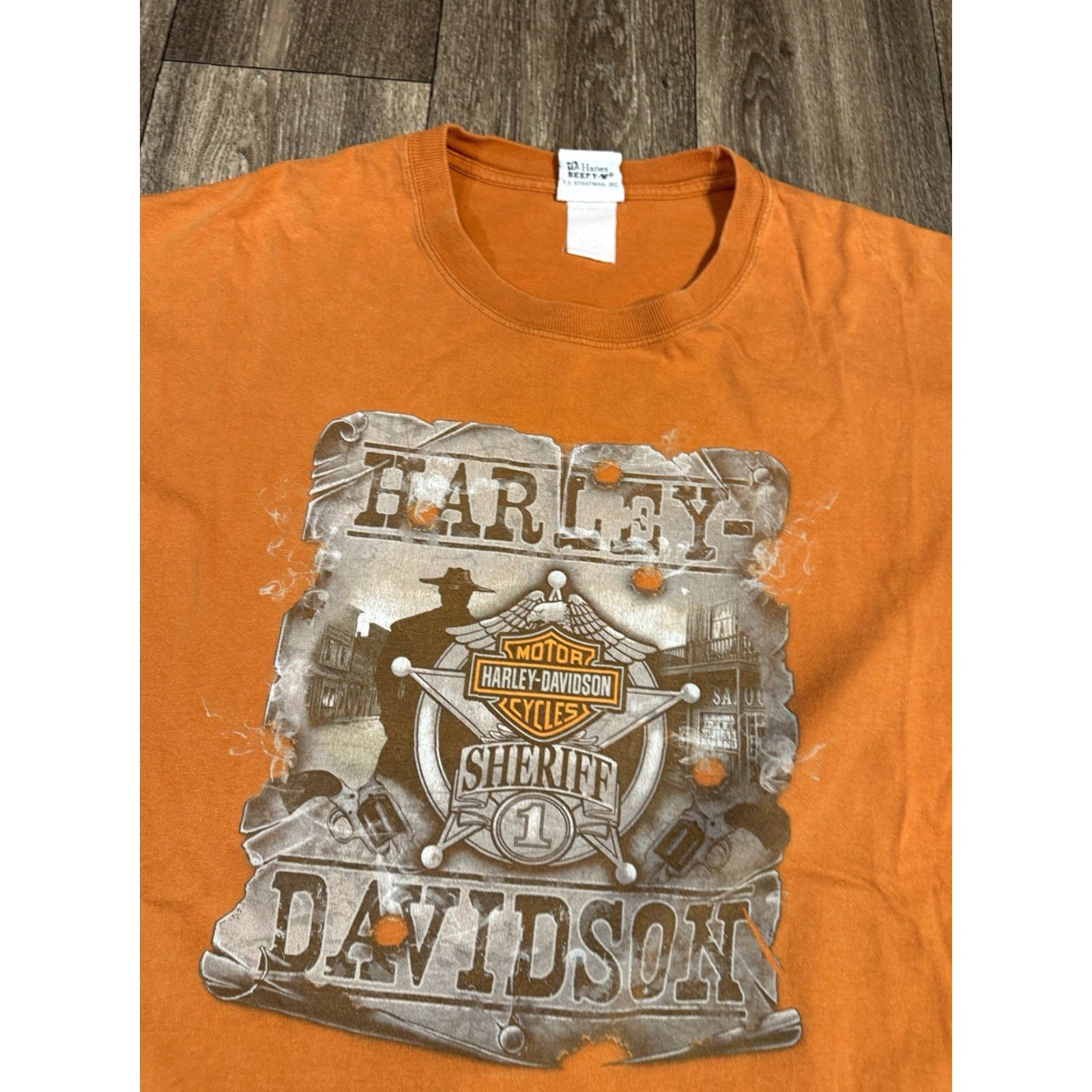 Harley Davidson VINTAGE Harley-Davidson Orange Sheriff Biker T-Shirt XL Men Men XL Orange 2011 T-Shirt Biker Harley-Davidson 2011 XL Mens Size US XL / EU 56 / 4 - 4 Thumbnail