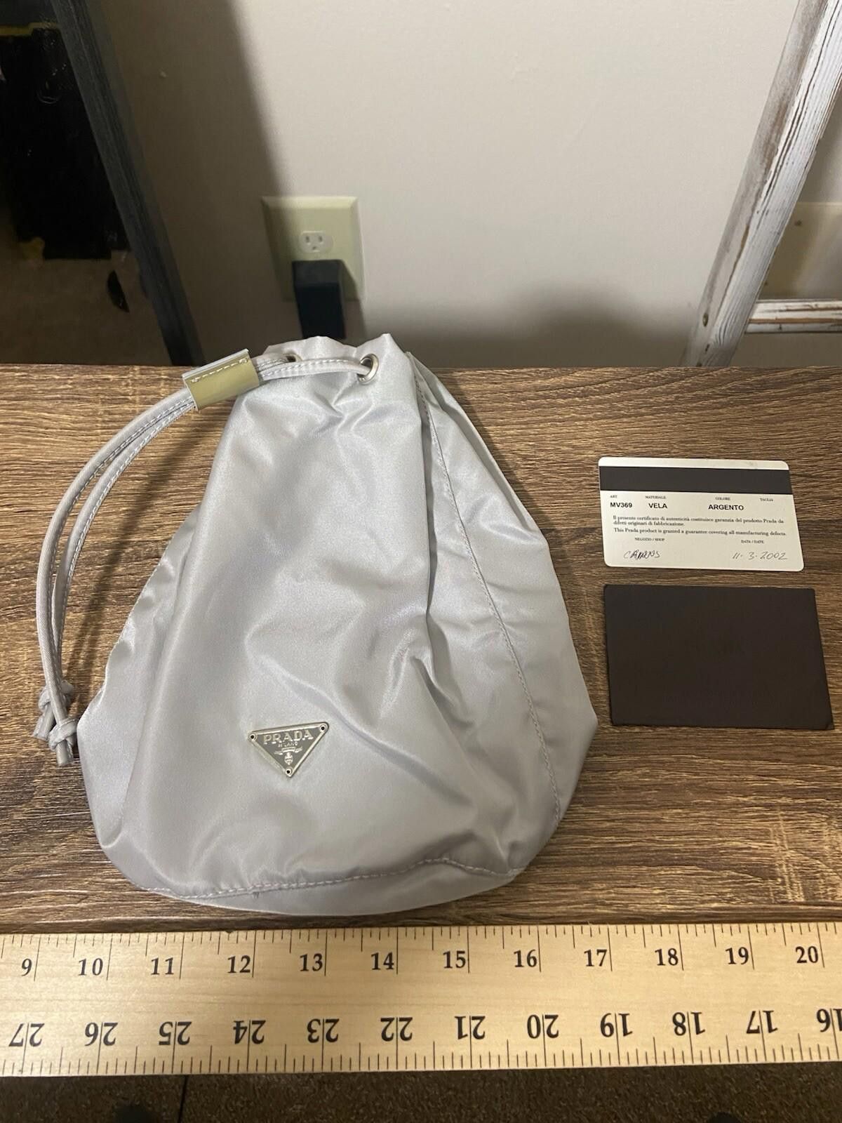 Prada Prada silver gray drawstring bucket pouch bag, great w card Size ONE SIZE - 1 Thumbnail