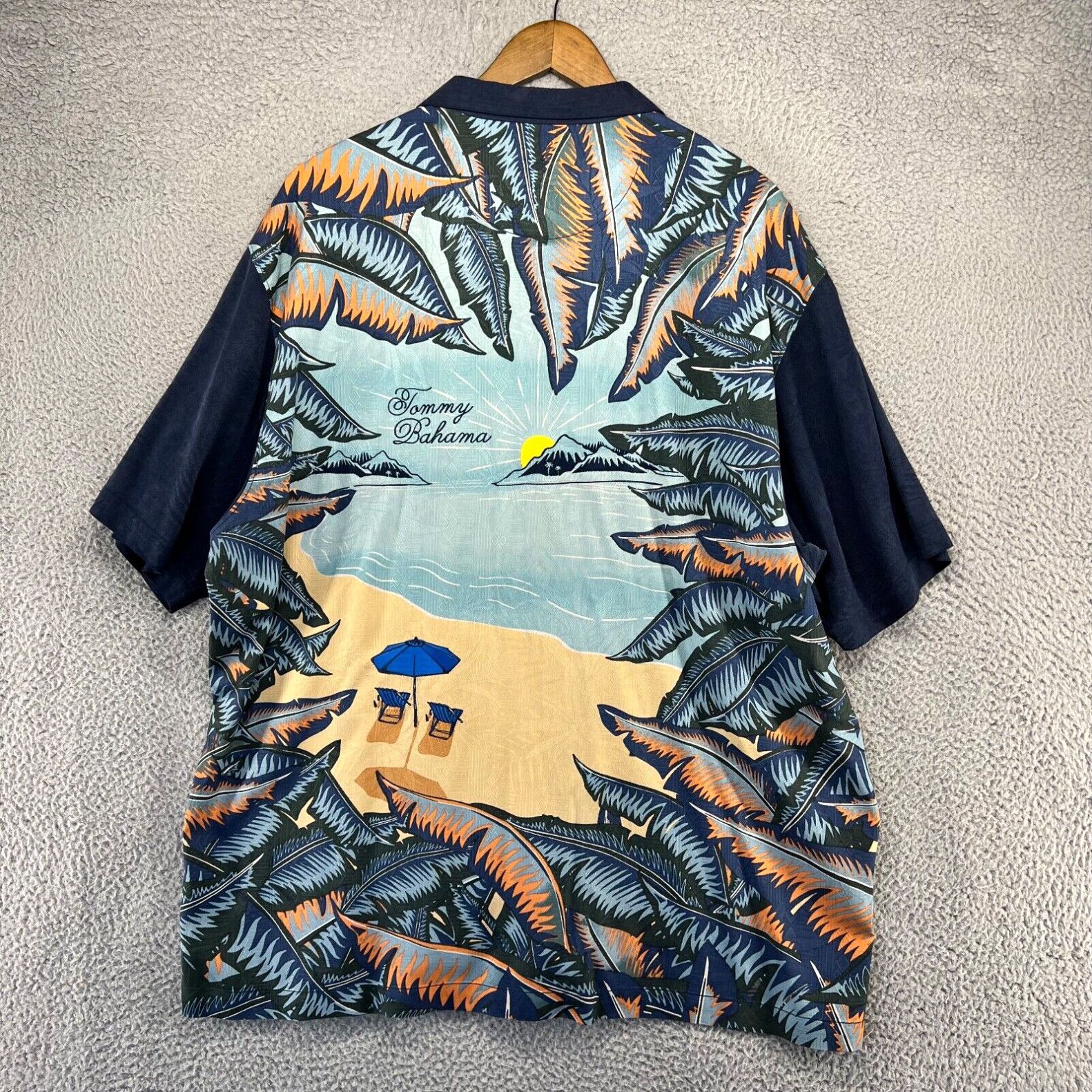 Image of Tommy Bahama Shirt Men's 2Xl Blue Beach Graphic Mountains All Over Bledsoe in White