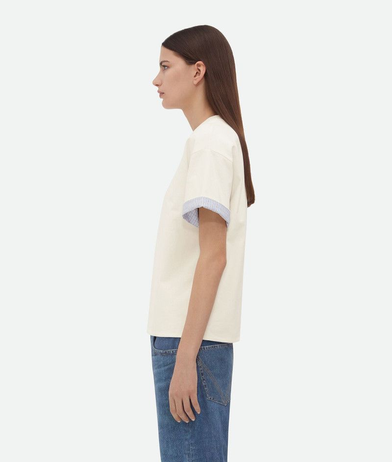 Bottega Veneta o1n1vont1225 Double Layer Cotton Check T-Shirt in Chalk Size XS / US 0-2 / IT 36-38 - 2 Thumbnail