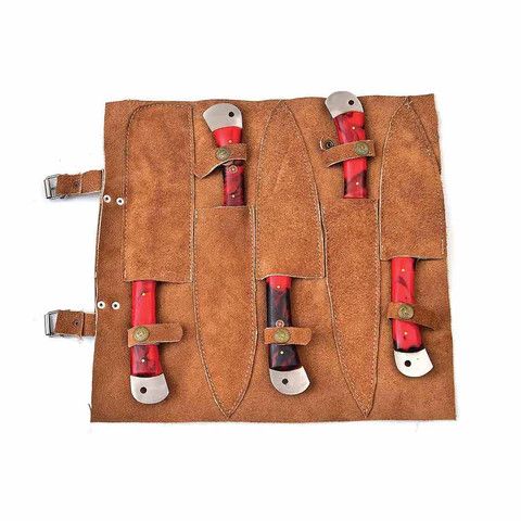 Other Damascus Kitchen Knife Set of 5 with Resin Red Handles Size ONE SIZE - 2 Thumbnail