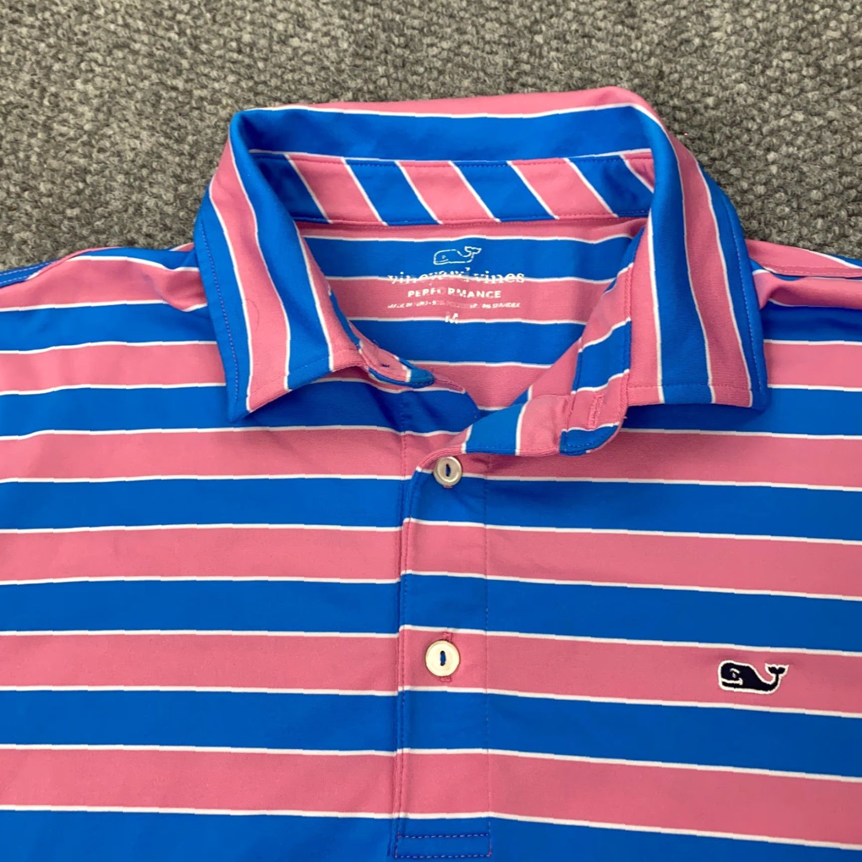 Vineyard Vines Vineyard Vines Polo Shirt Mens Medium Blue/Pink Striped Short Sleeve Performance Size US M / EU 48-50 / 2 - 3 Thumbnail