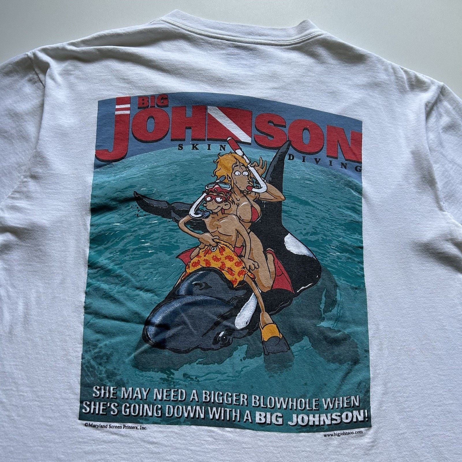 Vintage Big Johnson T Shirt Large 90s Sex Funny Diving USA Tops