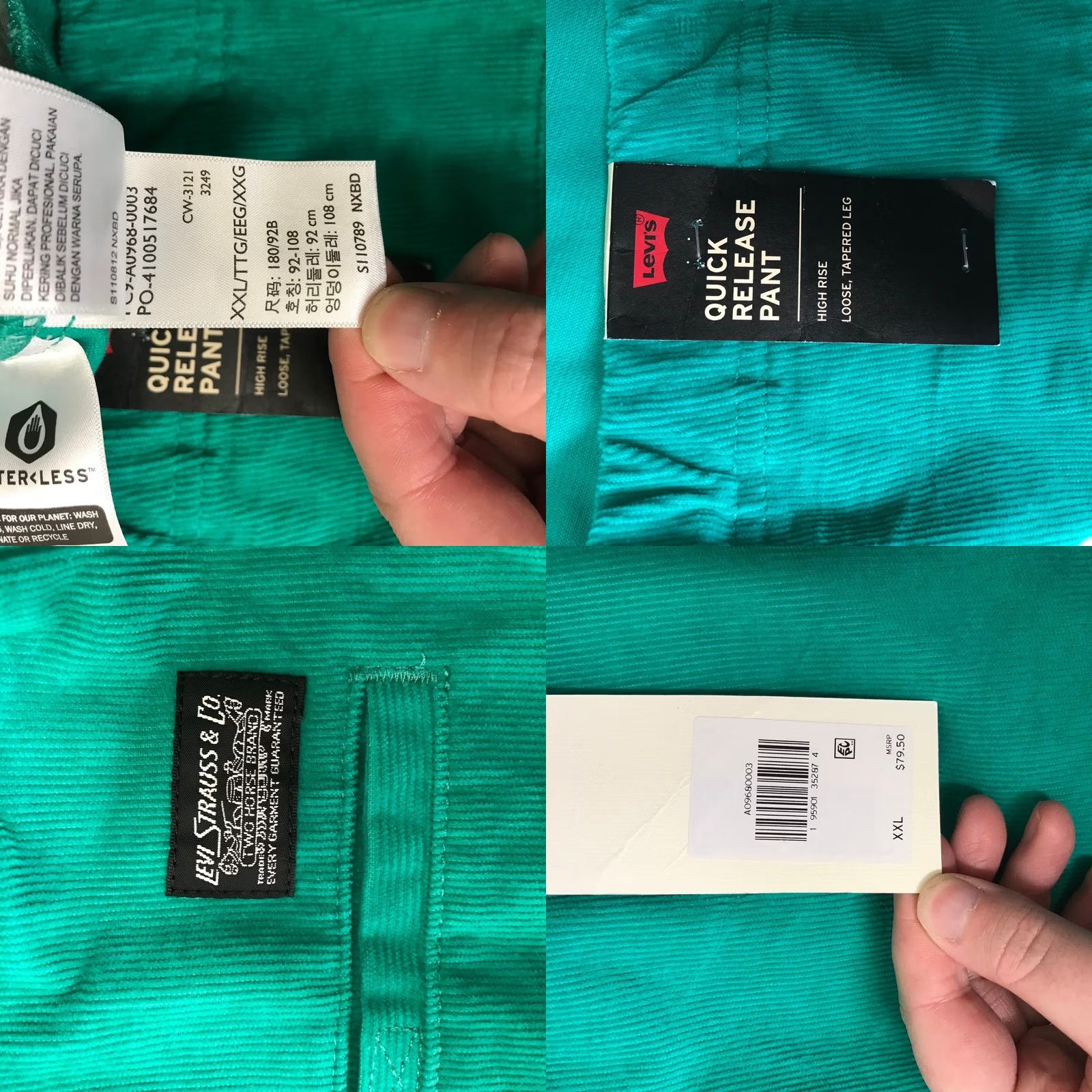 Levi's Levi's Mens Green Corduroy Jogger Pants XXL Loose Drawstring Waist High Rise Front Flat Front Pocket Logo Size US 39 - 8 Thumbnail