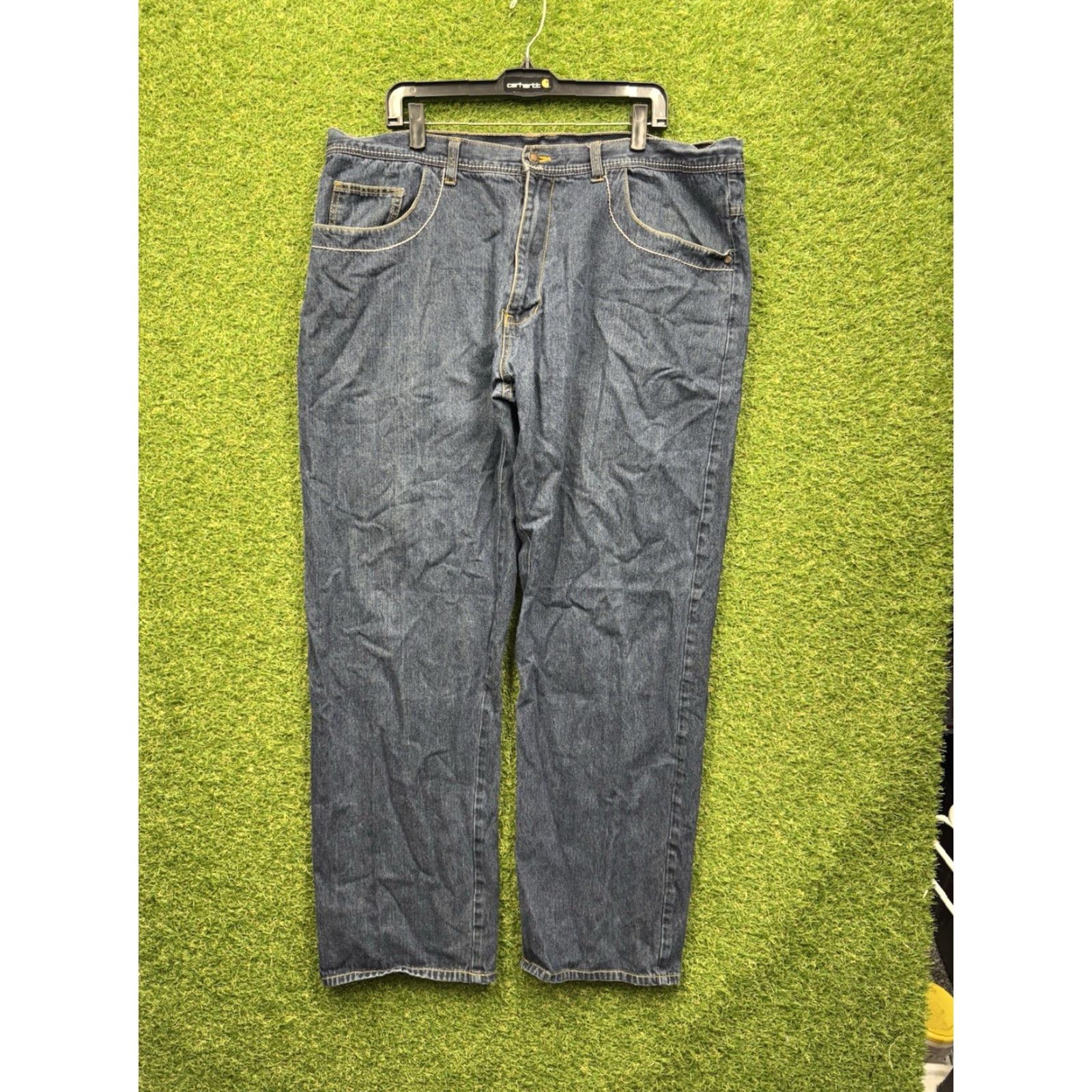 Vintage VINTAGE Helix Jeans Men 44x34 Slim Straight Cotton Denim Blue Baggy Punk Grunge 90s Buckle/Logo Accents Mens Size US 44 / EU 60 - 2 Thumbnail