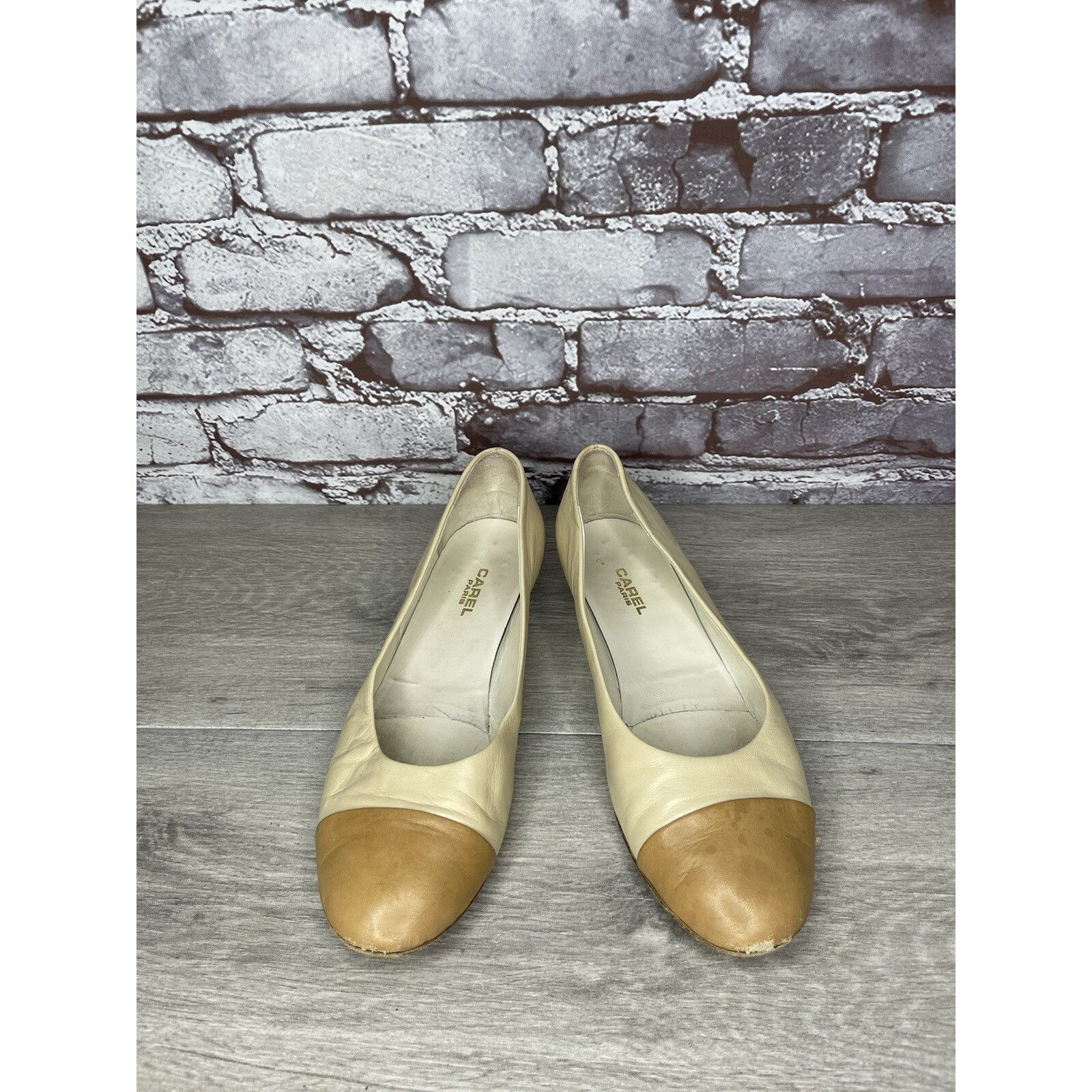 Carel Paris CAREL PARIS Ivory Leather Tan Brown Cap Toe Ballet Flats Wom Size US 9 / IT 39 - 18 Thumbnail