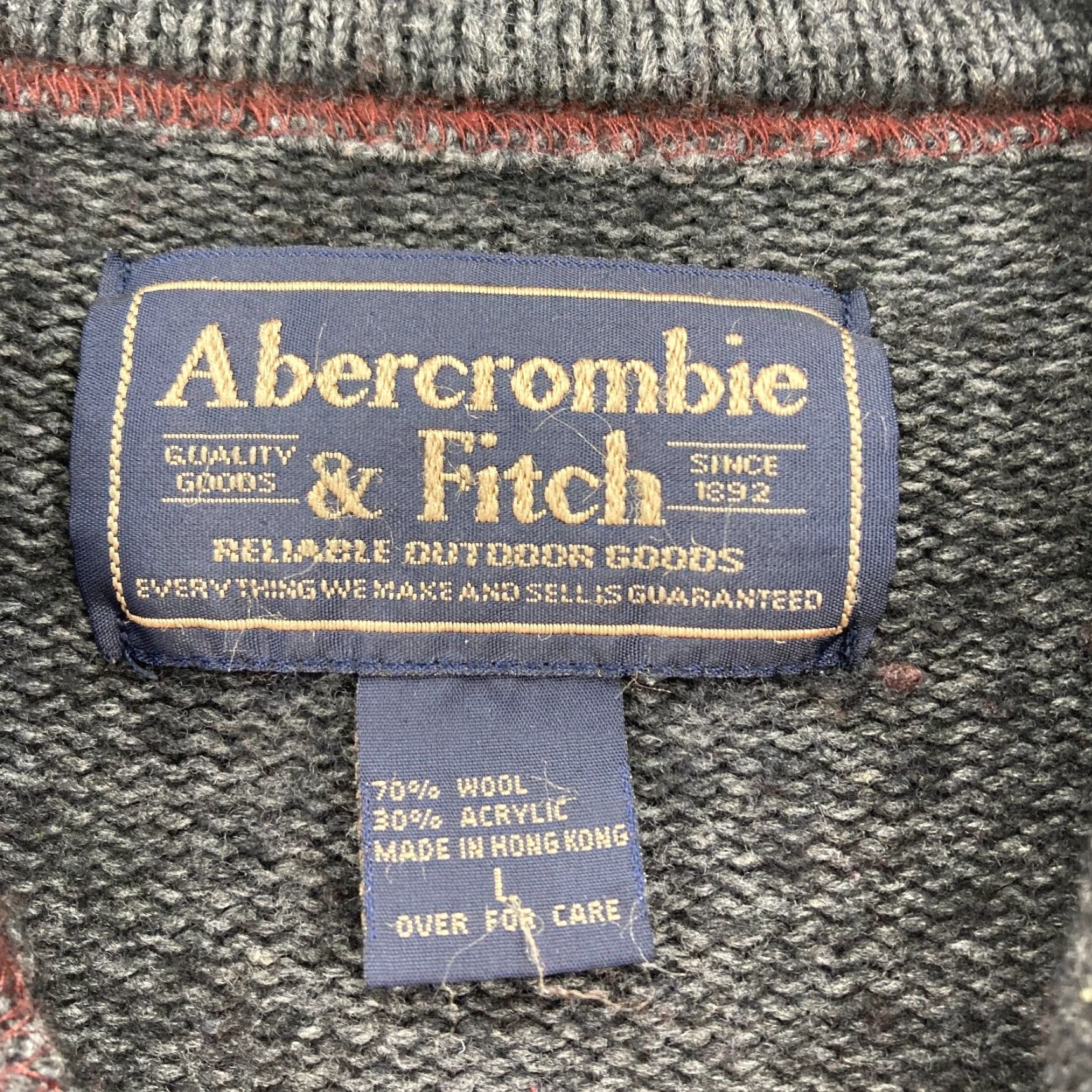 Abercrombie & Fitch VINTAGE Abercrombie & Fitch Wool 1/4 Zip Sweater Mens Large Gray Embroidered Size US L / EU 52-54 / 3 - 4 Thumbnail
