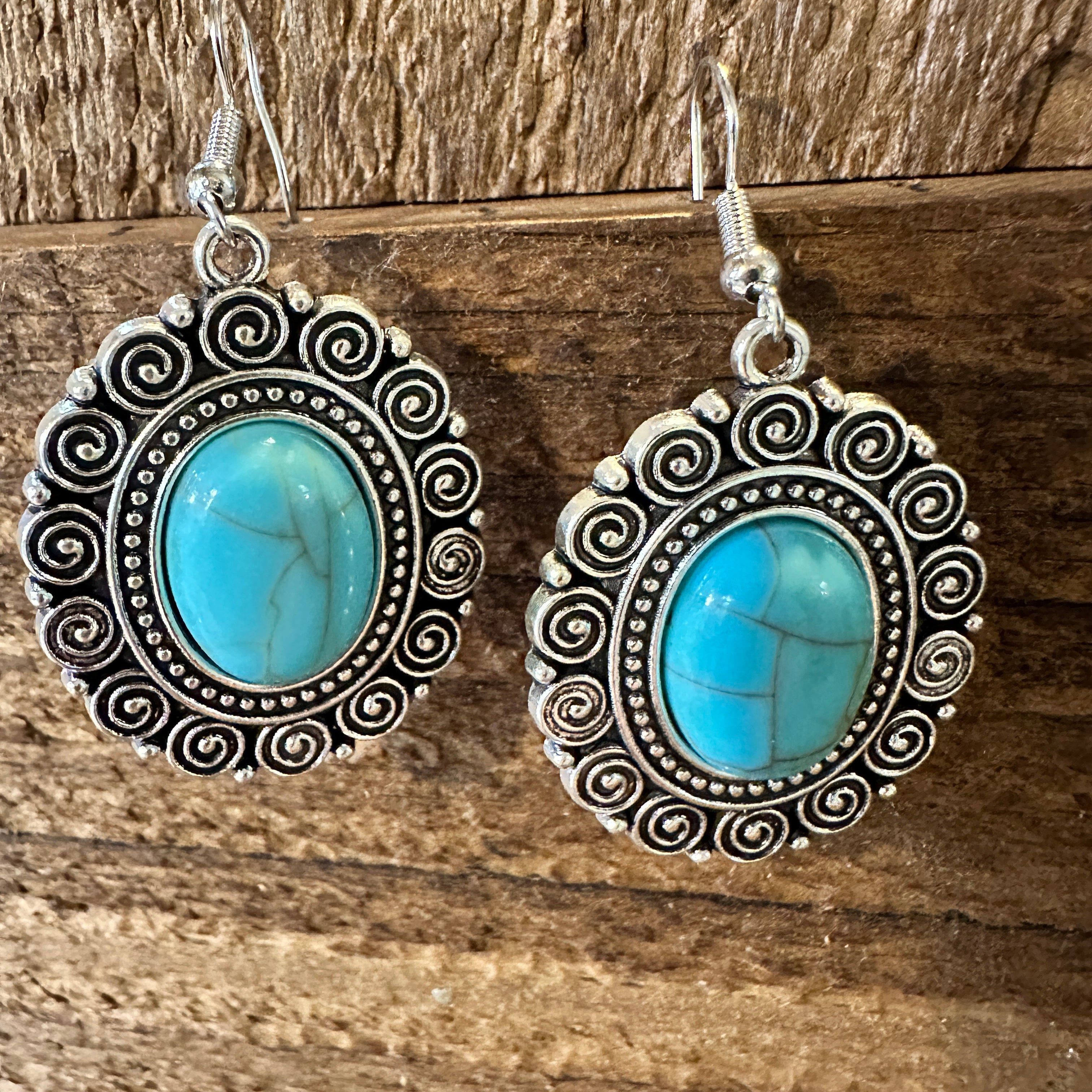 Other Boho Hippie Vintage Oval Lace Dangle Wire Earrings, Turquois Size ONE SIZE - 4 Thumbnail